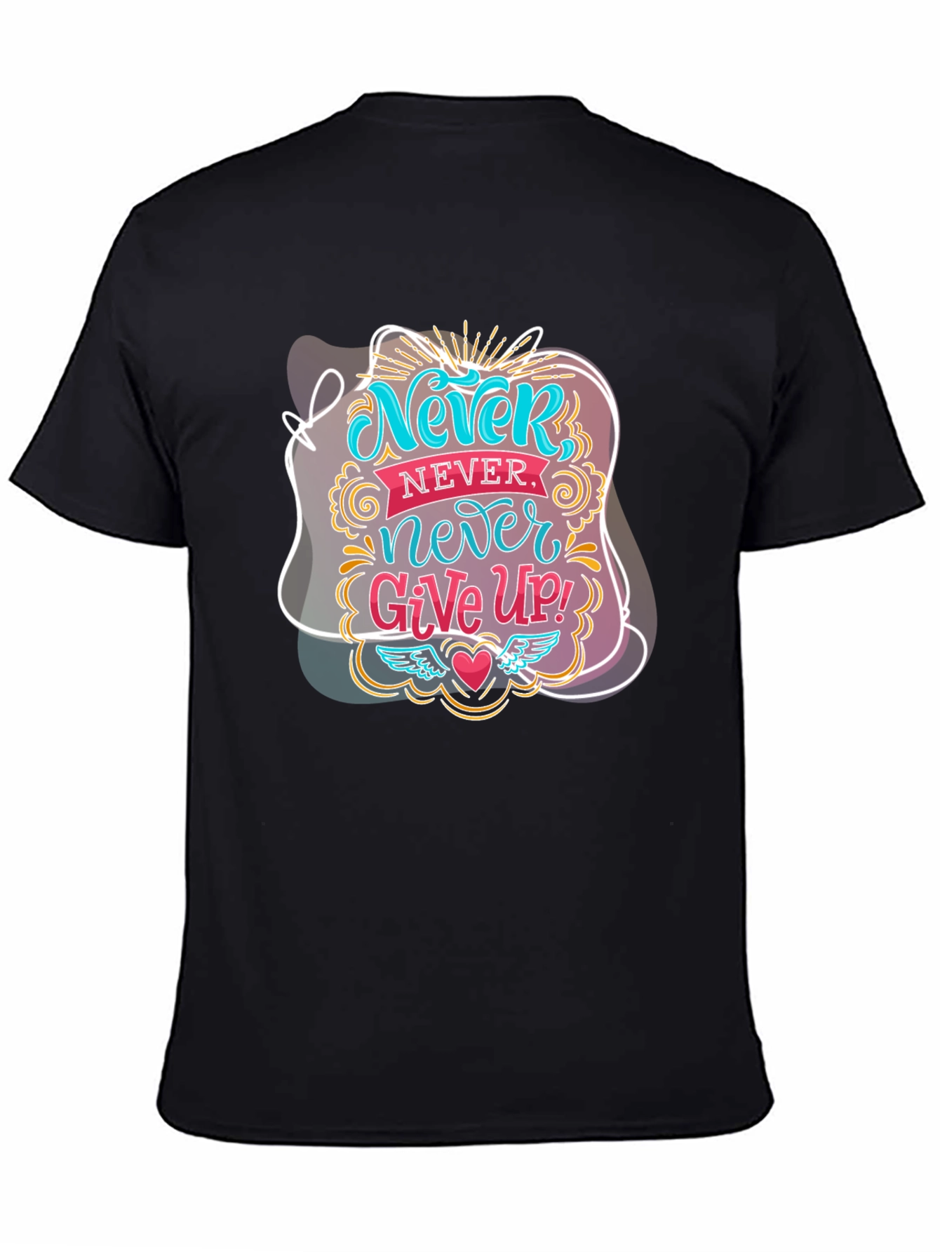 Never Give Up Graphic Tee - Motivational Black T-Shirt