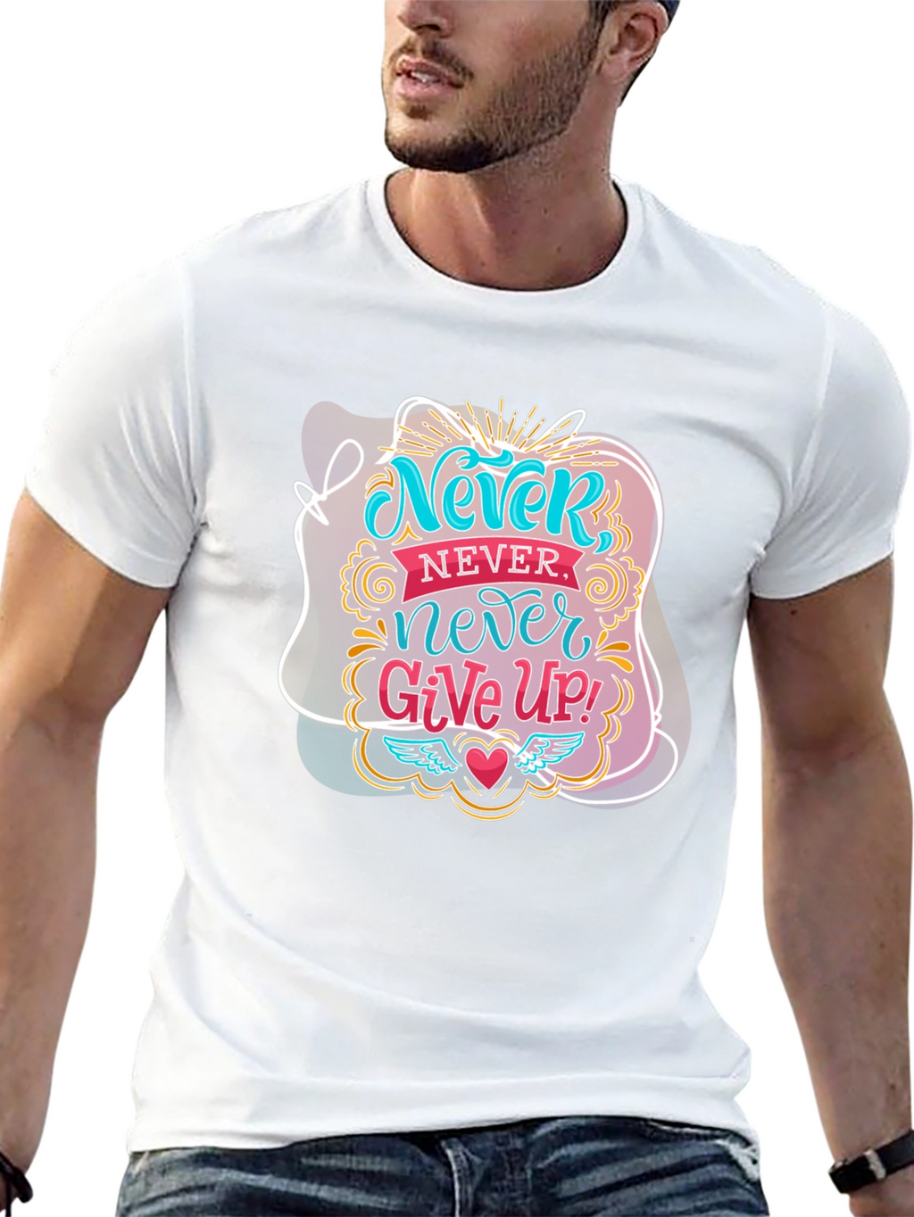 Never Give Up Graphic Tee - Motivational Black T-Shirt
