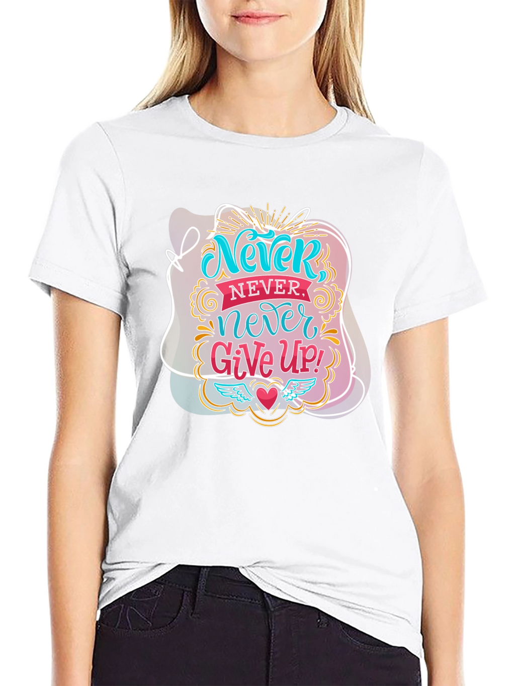 Never Give Up Graphic Tee - Motivational Black T-Shirt