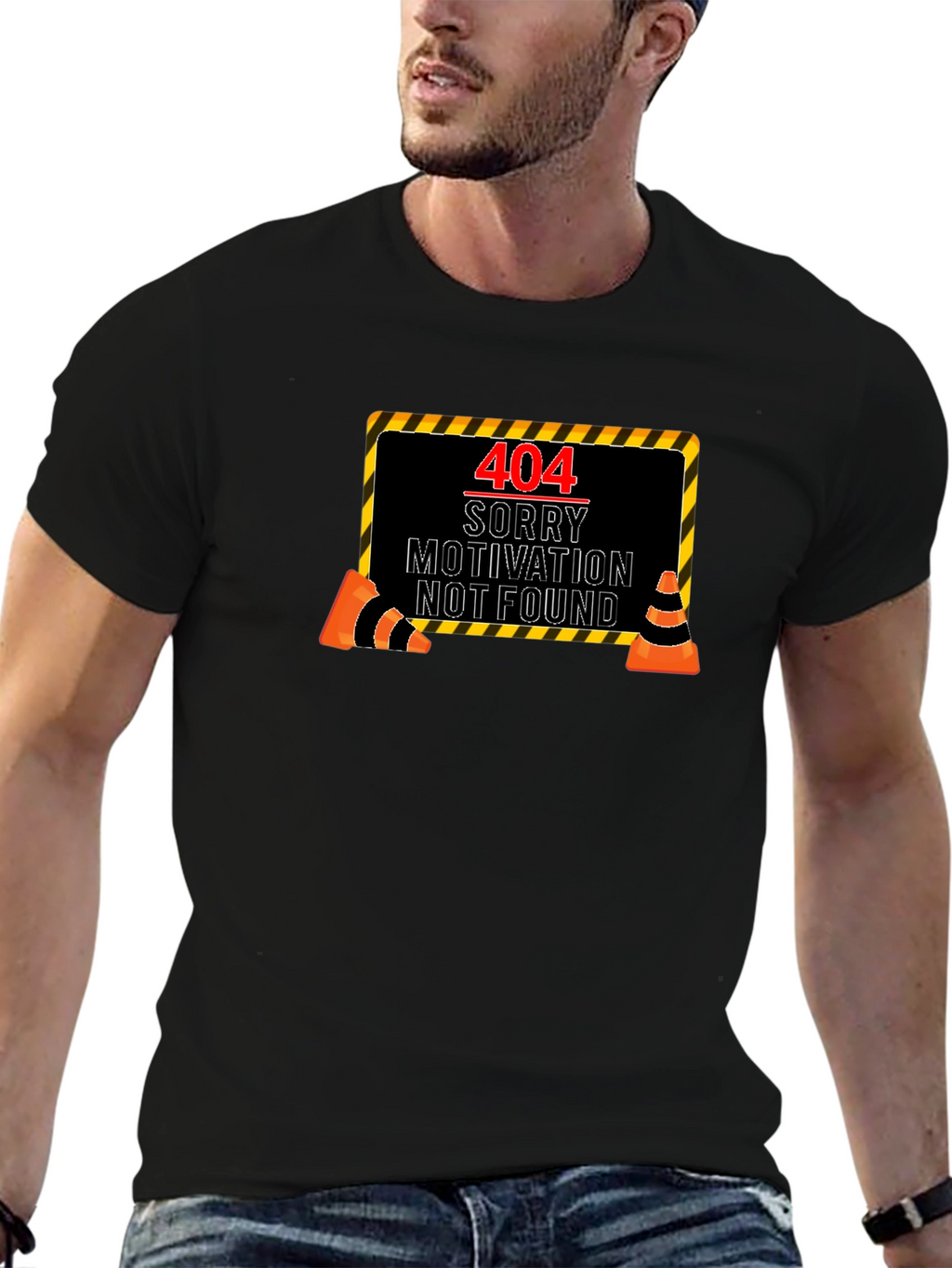 404 Motivation Not Found Black Graphic Tee
