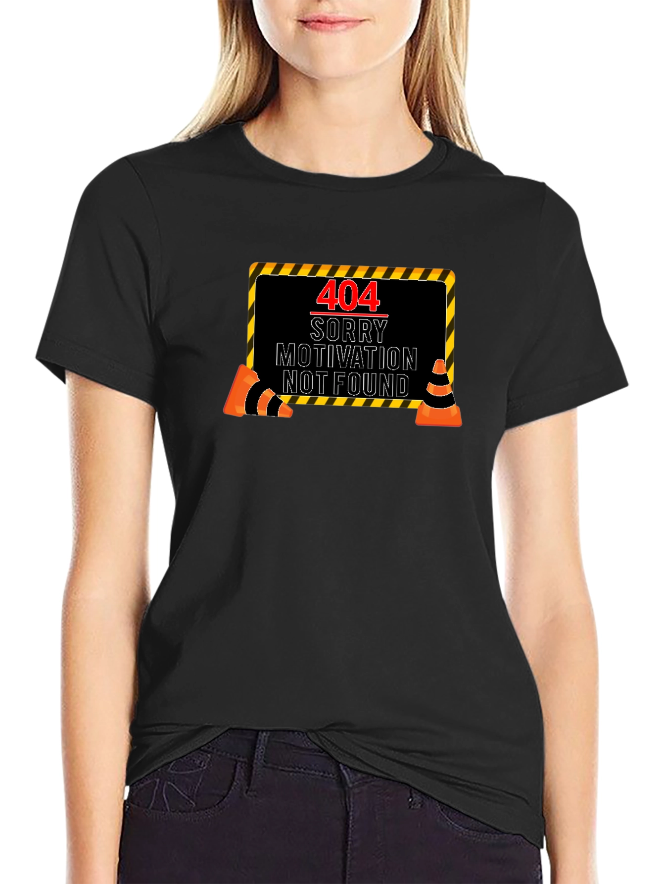 404 Motivation Not Found Black Graphic Tee