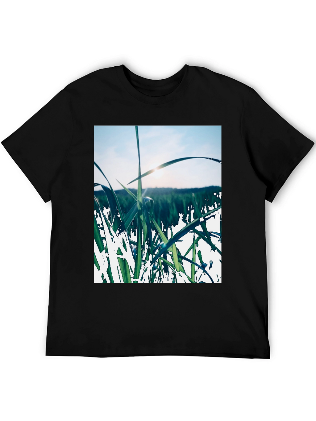 Grass Field Print Black T-Shirt