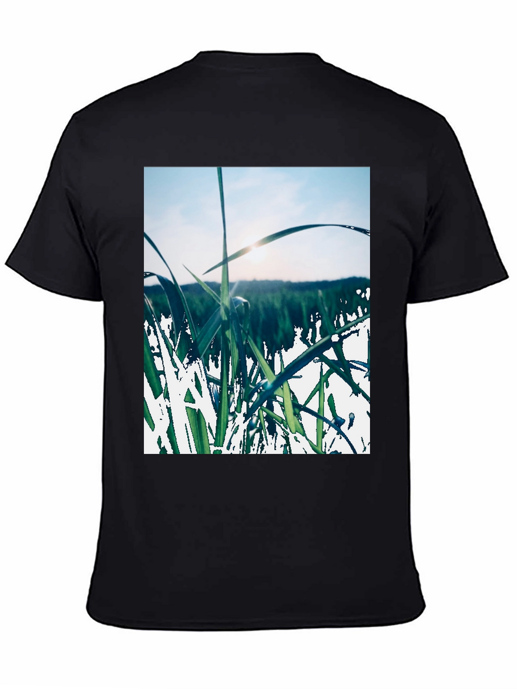 Grass Field Print Black T-Shirt