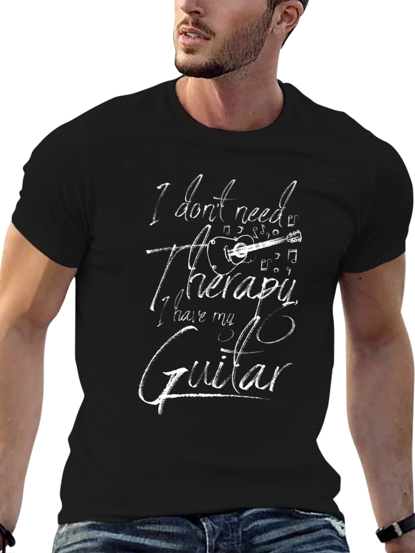 Guitar Therapy Graphic Tee - Musicians Black T-Shirt