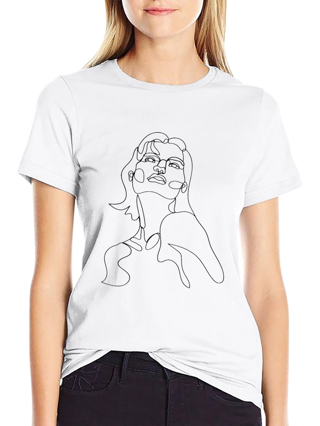 Minimalist Woman Portrait Black T-Shirt