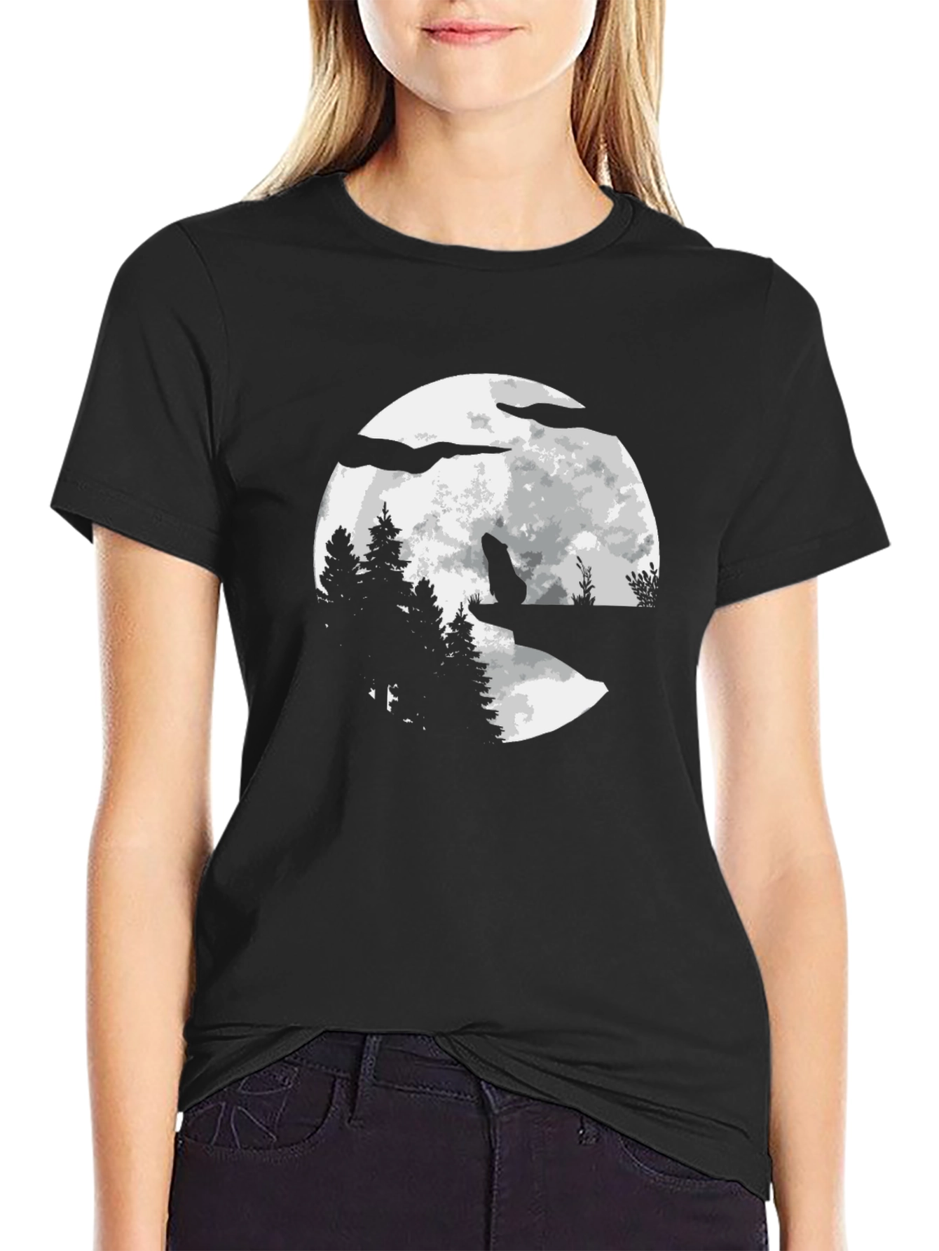 Wolf Moon Graphic T-Shirt - Black Cotton Tee