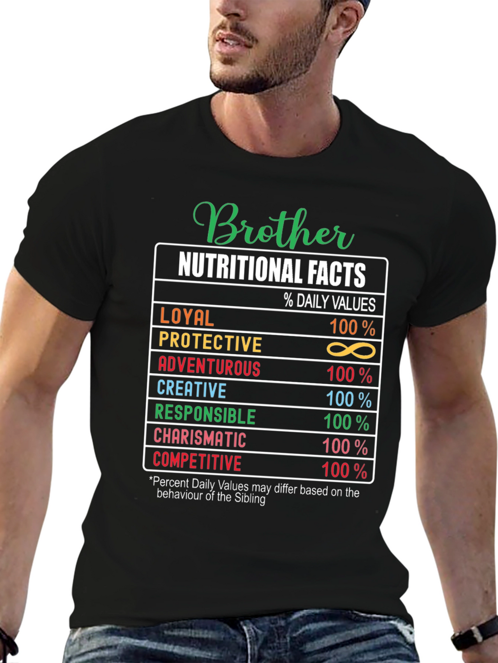 Brother Nutritional Facts Black Graphic T-Shirt