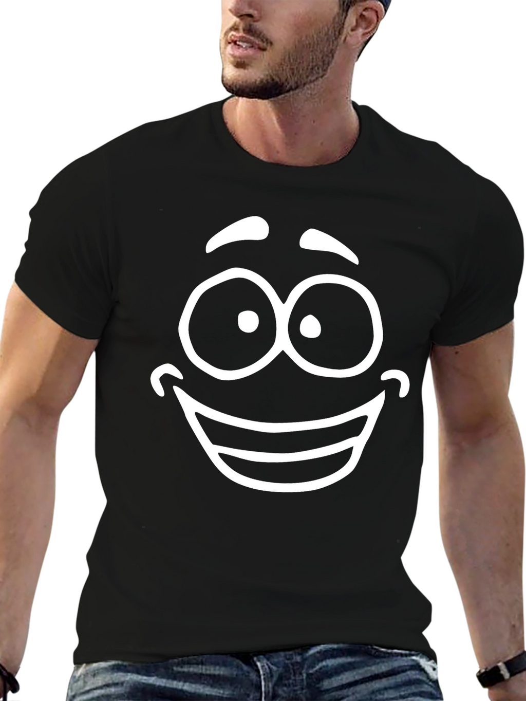 Smiling Face Graphic Tee - Classic Black Cotton