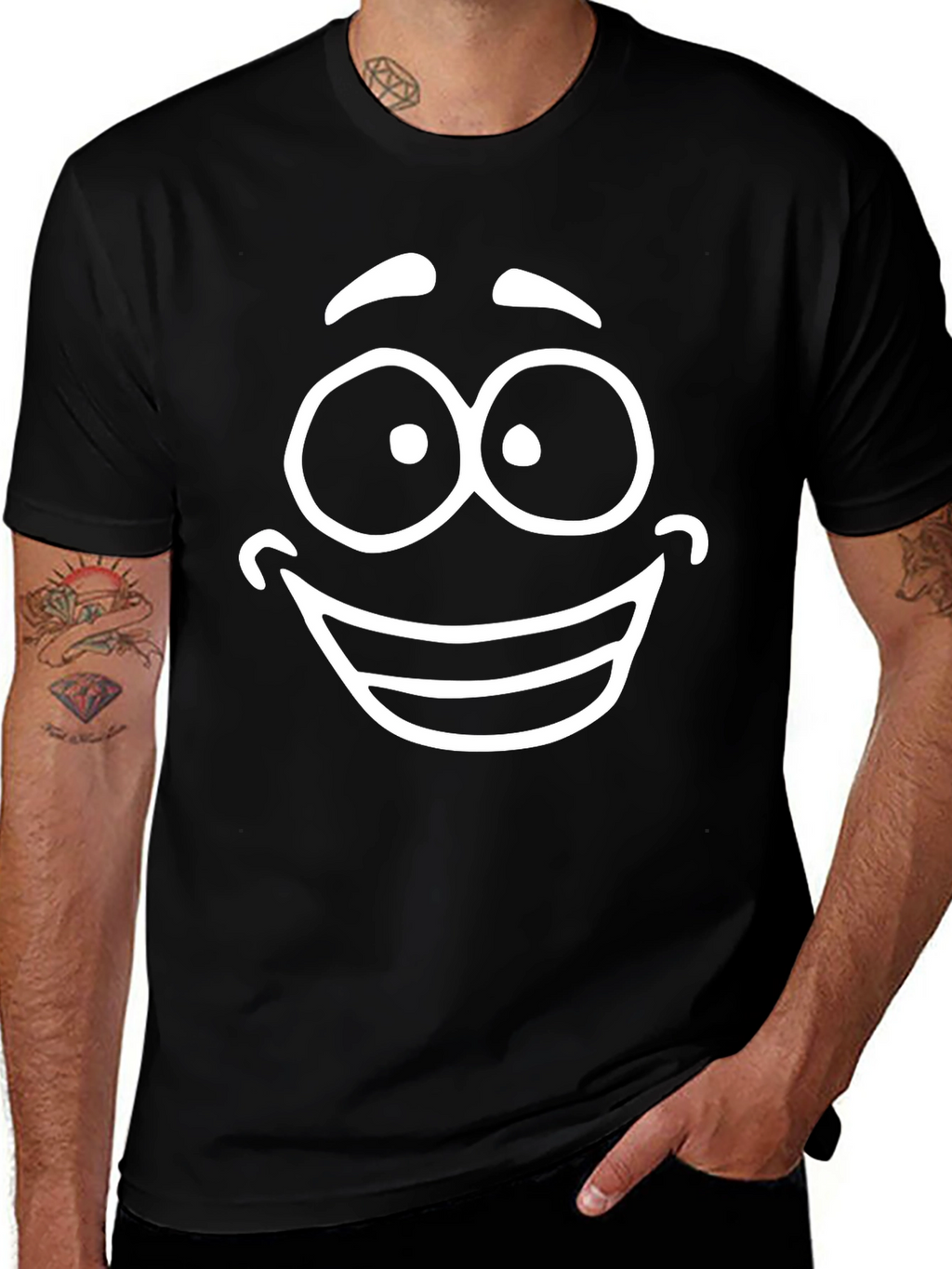 Smiling Face Graphic Tee - Classic Black Cotton