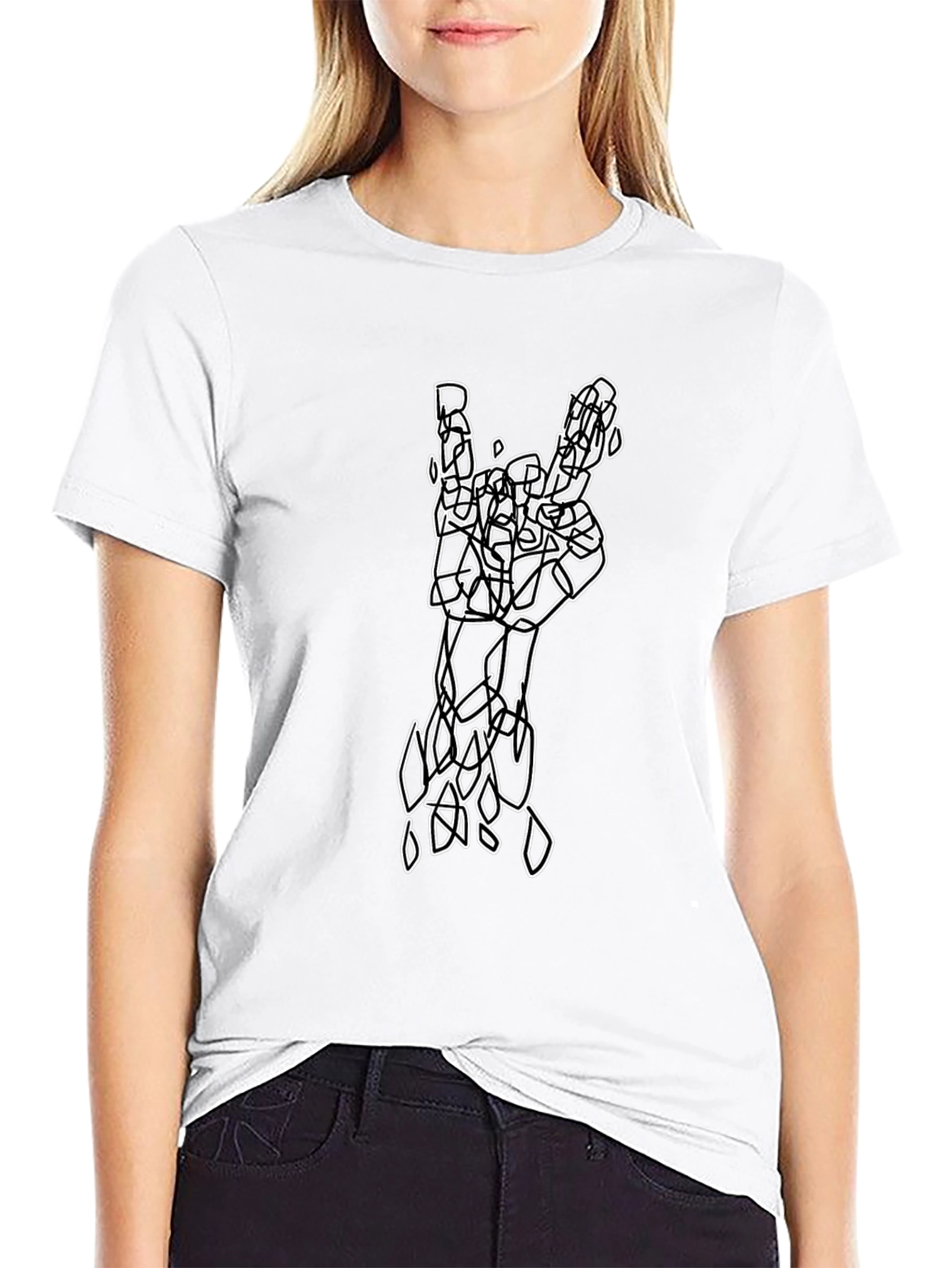 Abstract Rock On Hand Graphic T-Shirt