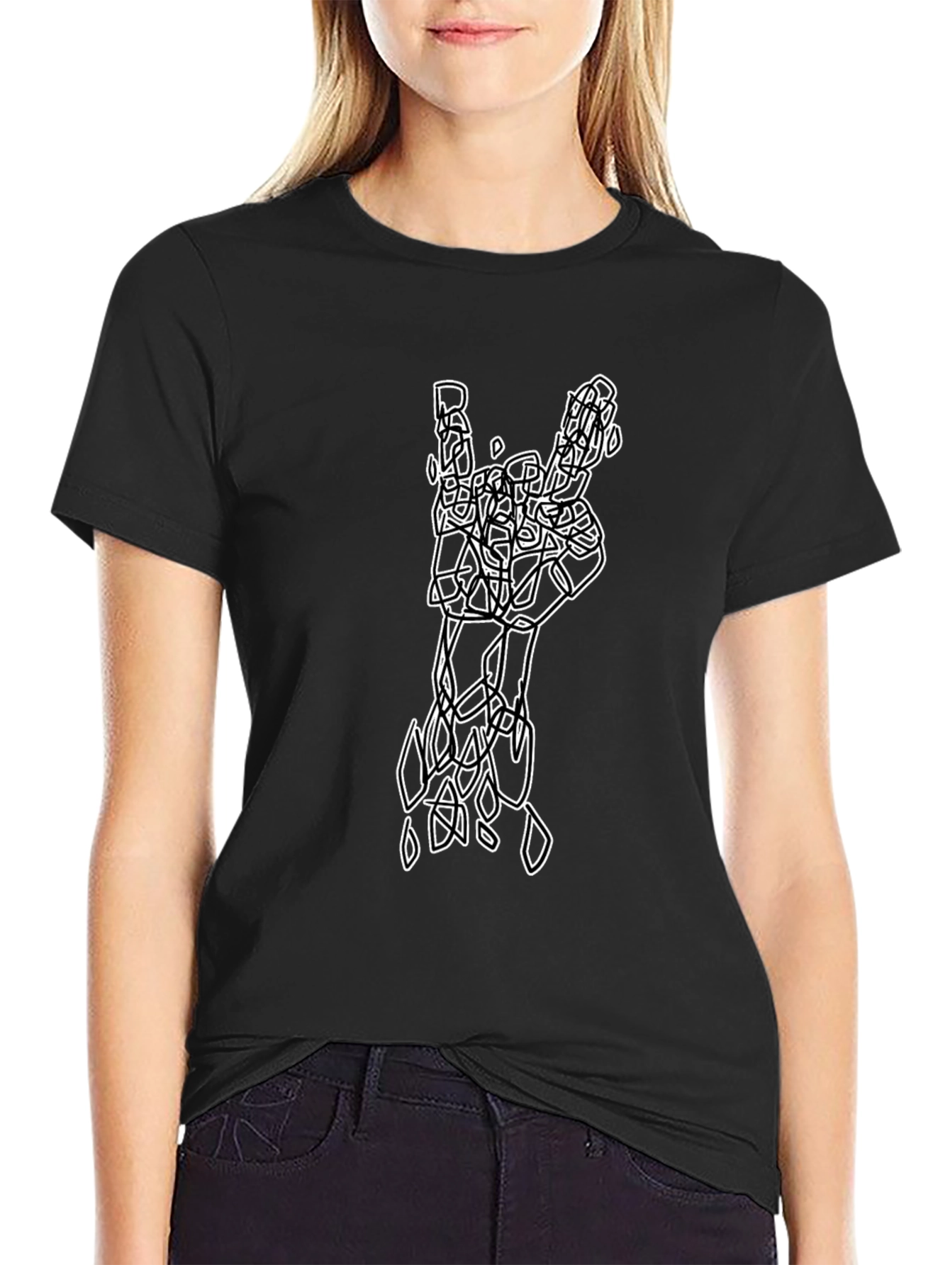 Abstract Rock On Hand Graphic T-Shirt