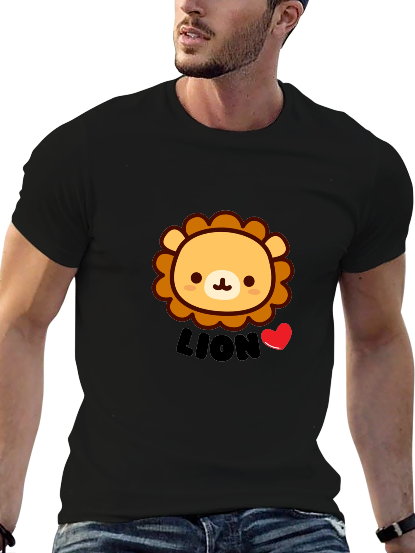 Cute Lion Graphic Tee - Black Short Sleeve Shirt