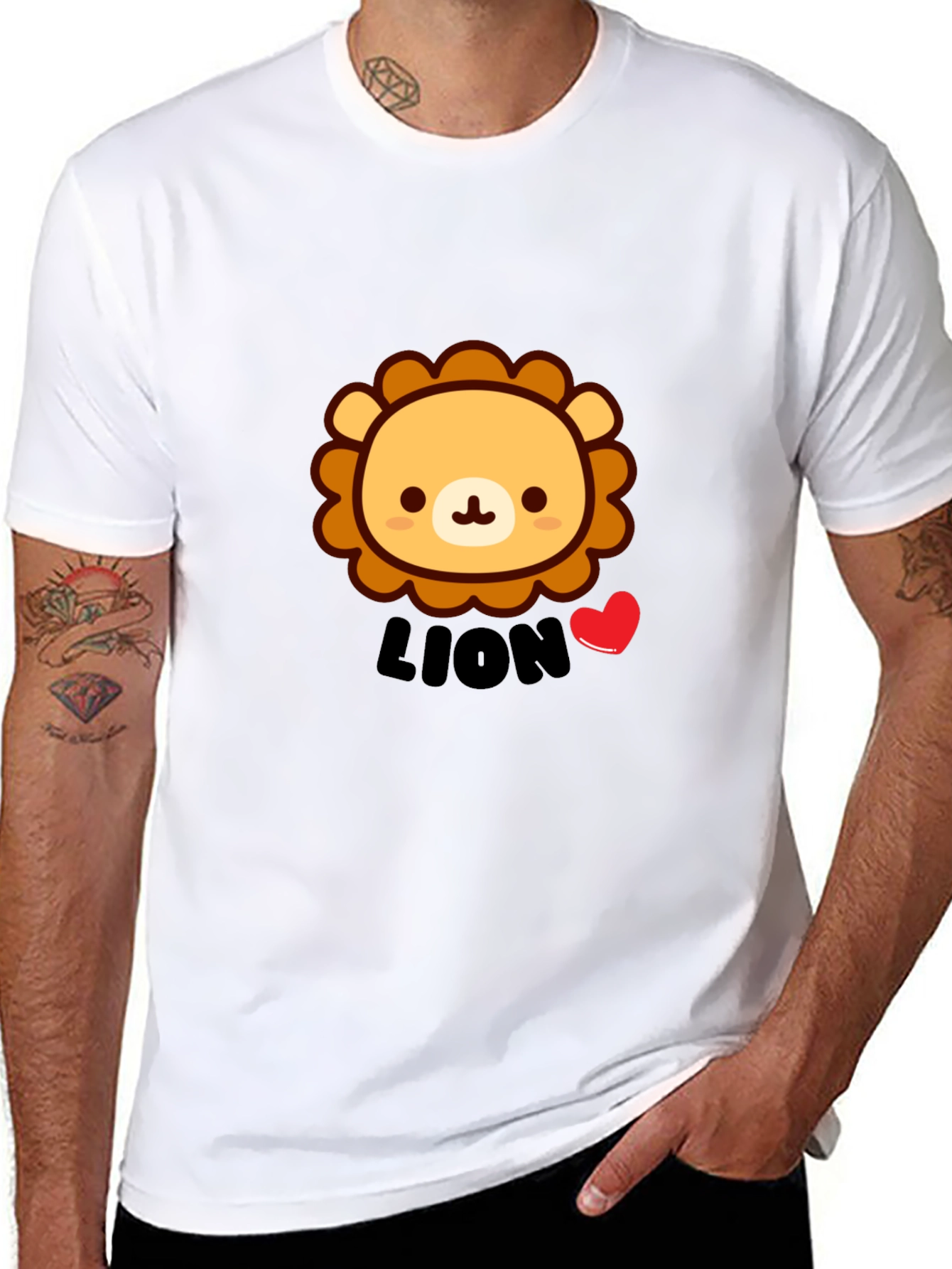 Cute Lion Graphic Tee - Black Short Sleeve Shirt