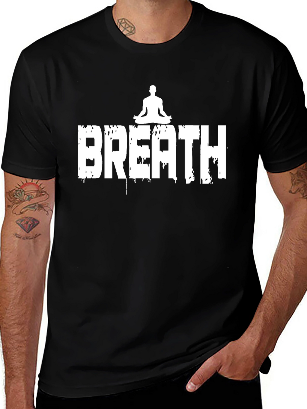 Breath Yoga Graphic Tee - Black Cotton T-Shirt