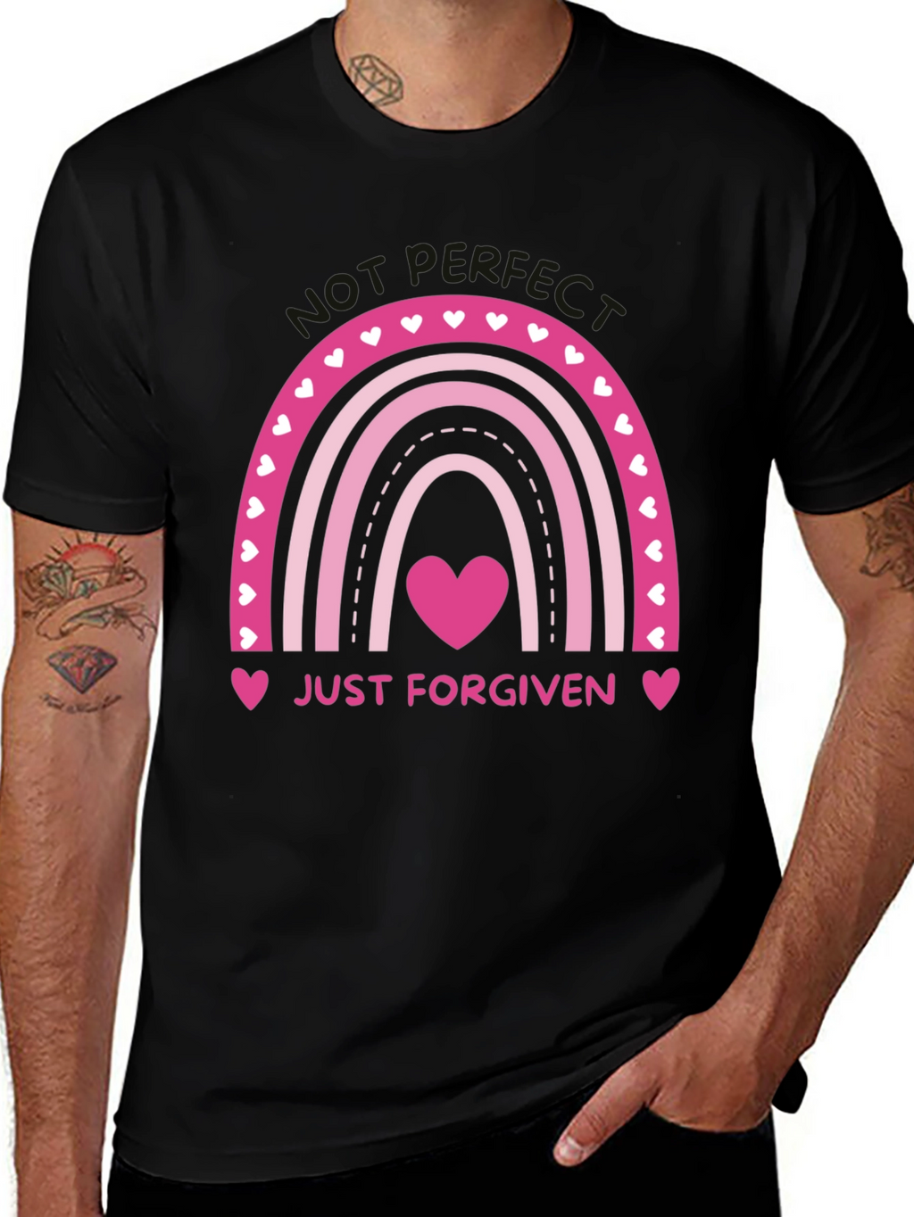 Just Forgiven Rainbow Heart Graphic Tee