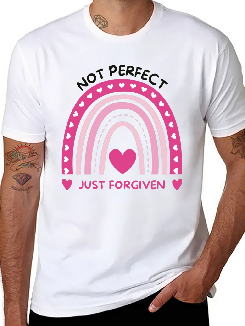Just Forgiven Rainbow Heart Graphic Tee