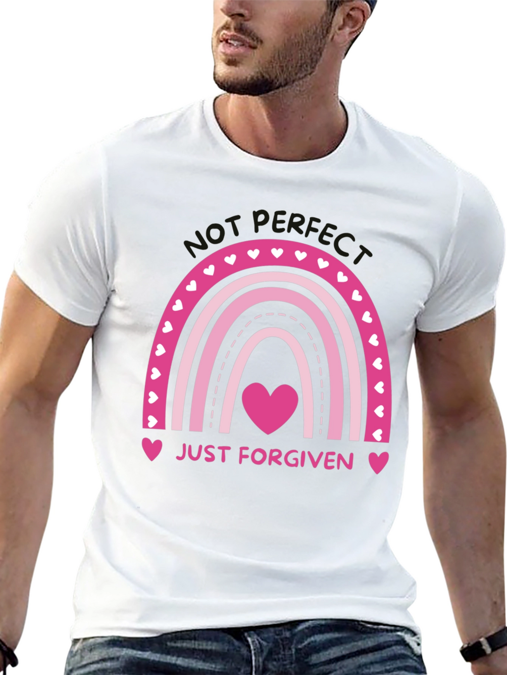 Just Forgiven Rainbow Heart Graphic Tee