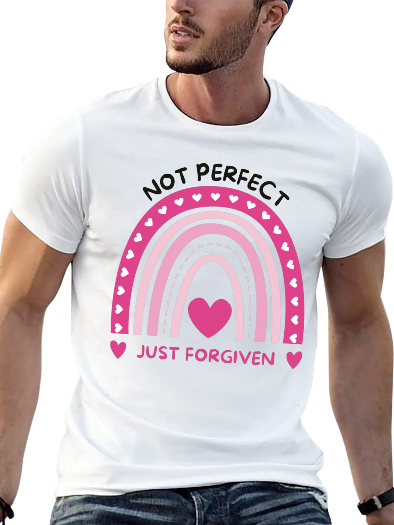 Just Forgiven Rainbow Heart Graphic Tee