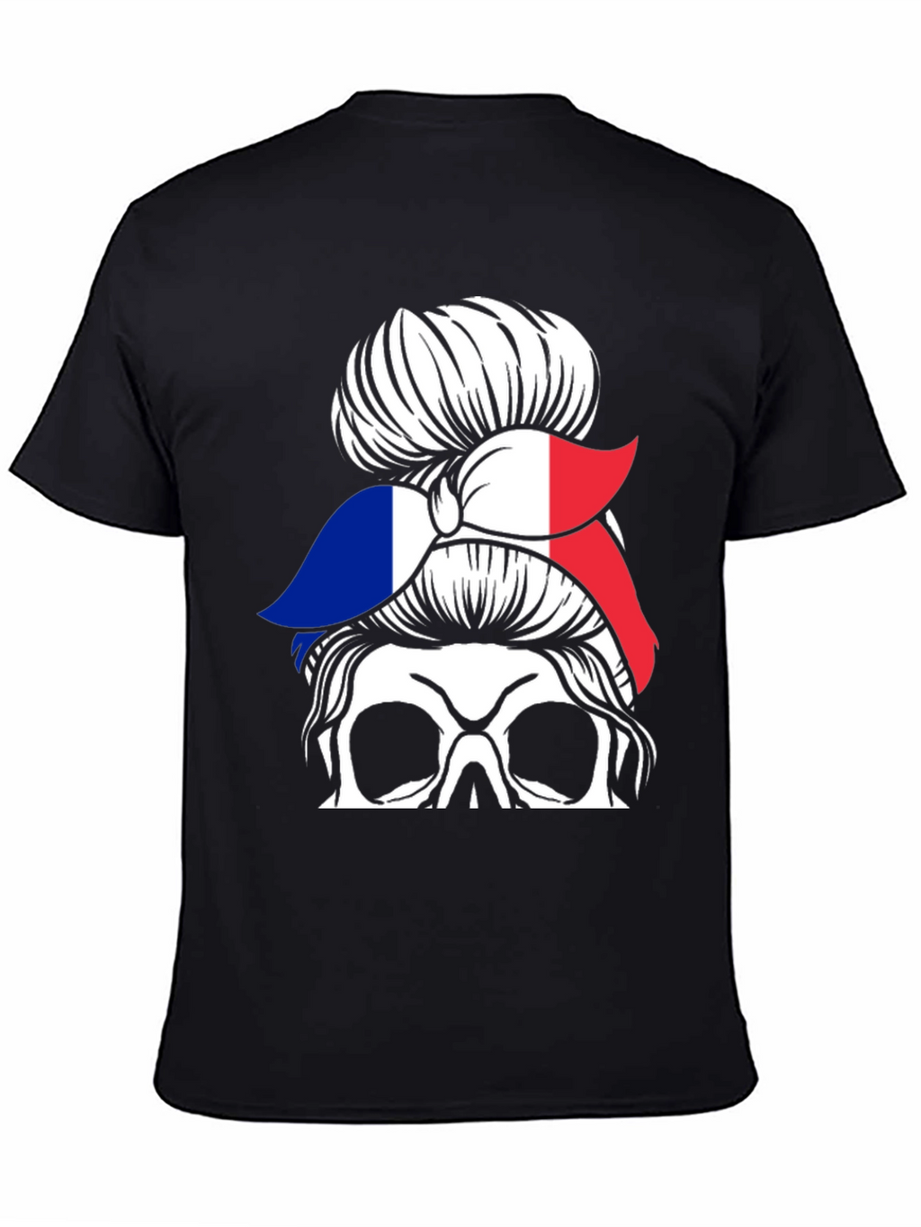 French Flag Messy Bun Skull T-Shirt