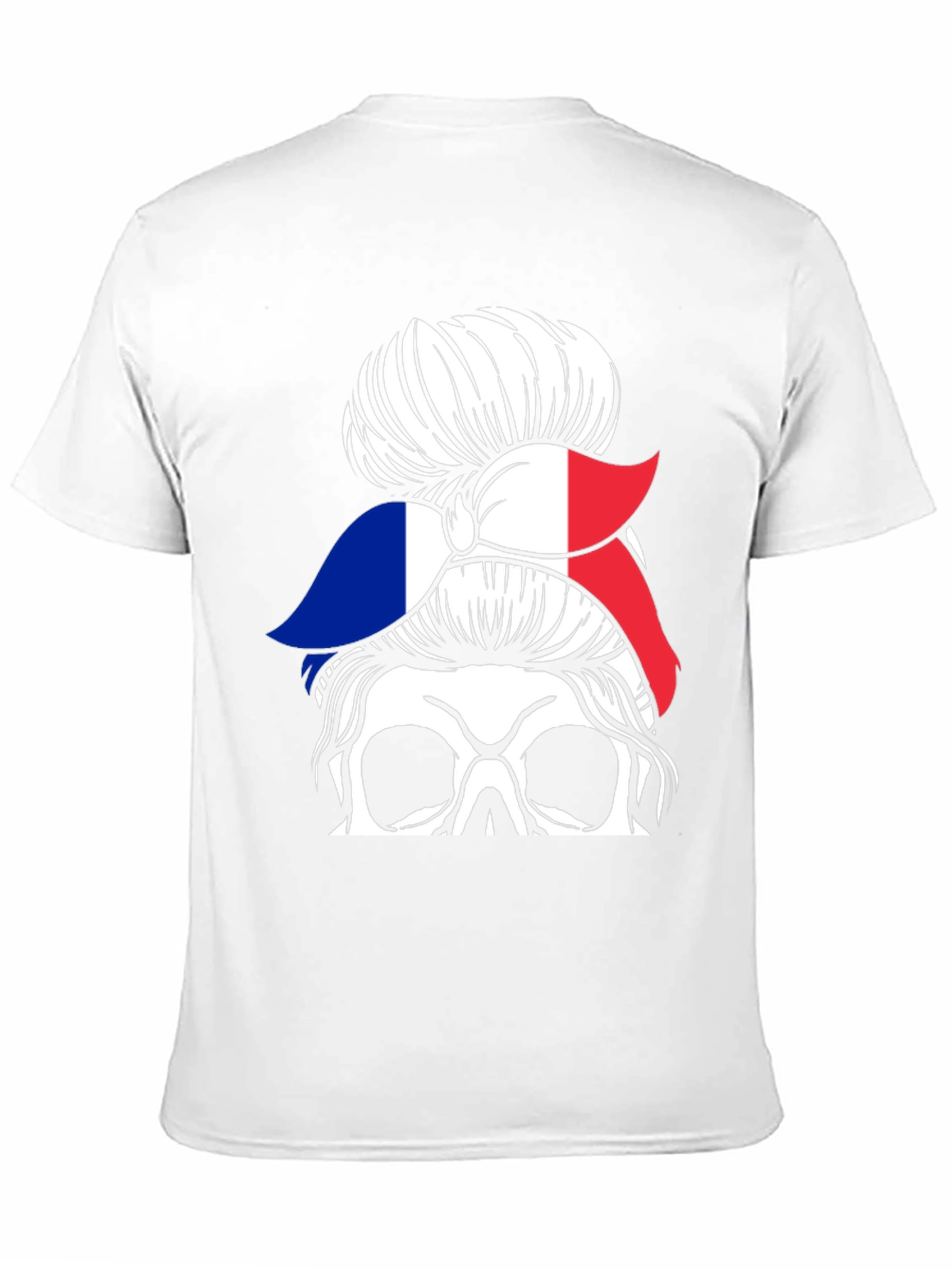 French Flag Messy Bun Skull T-Shirt