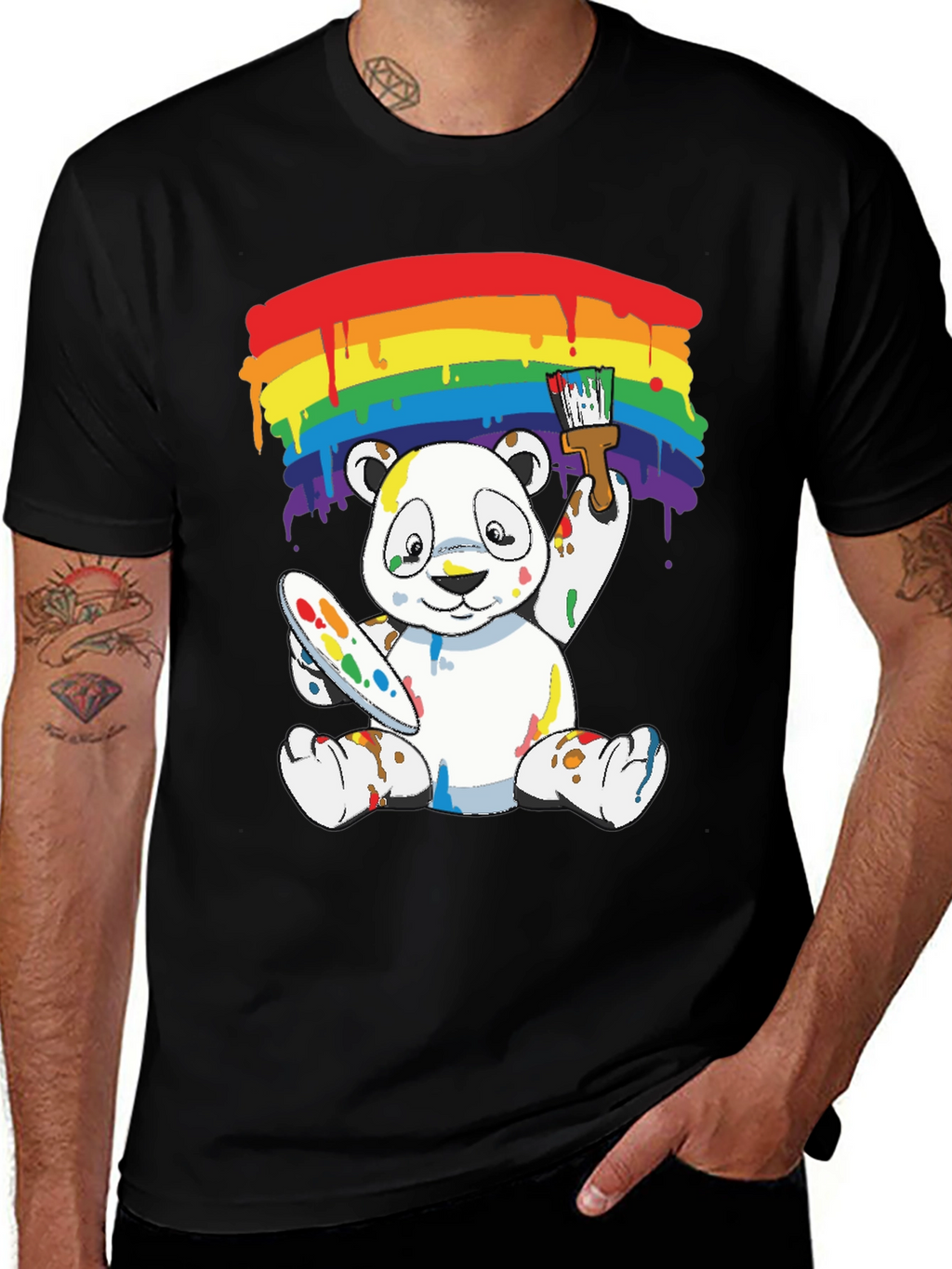 Rainbow Panda Bear Painter Graphic Tee