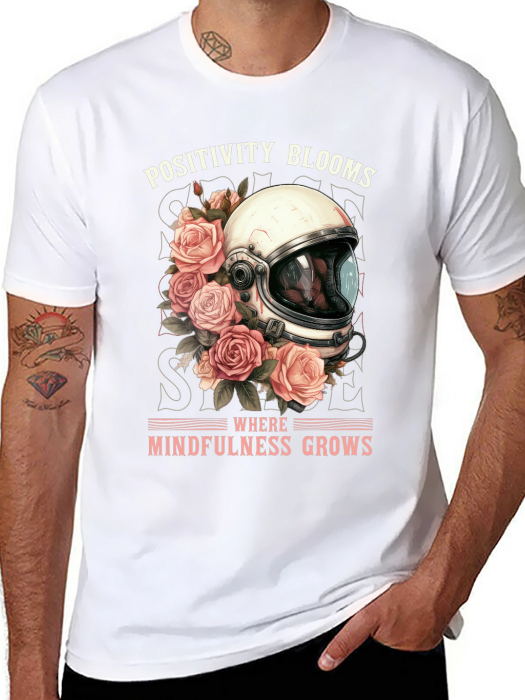 Positivity Blooms Tee - Astronaut Helmet & Roses