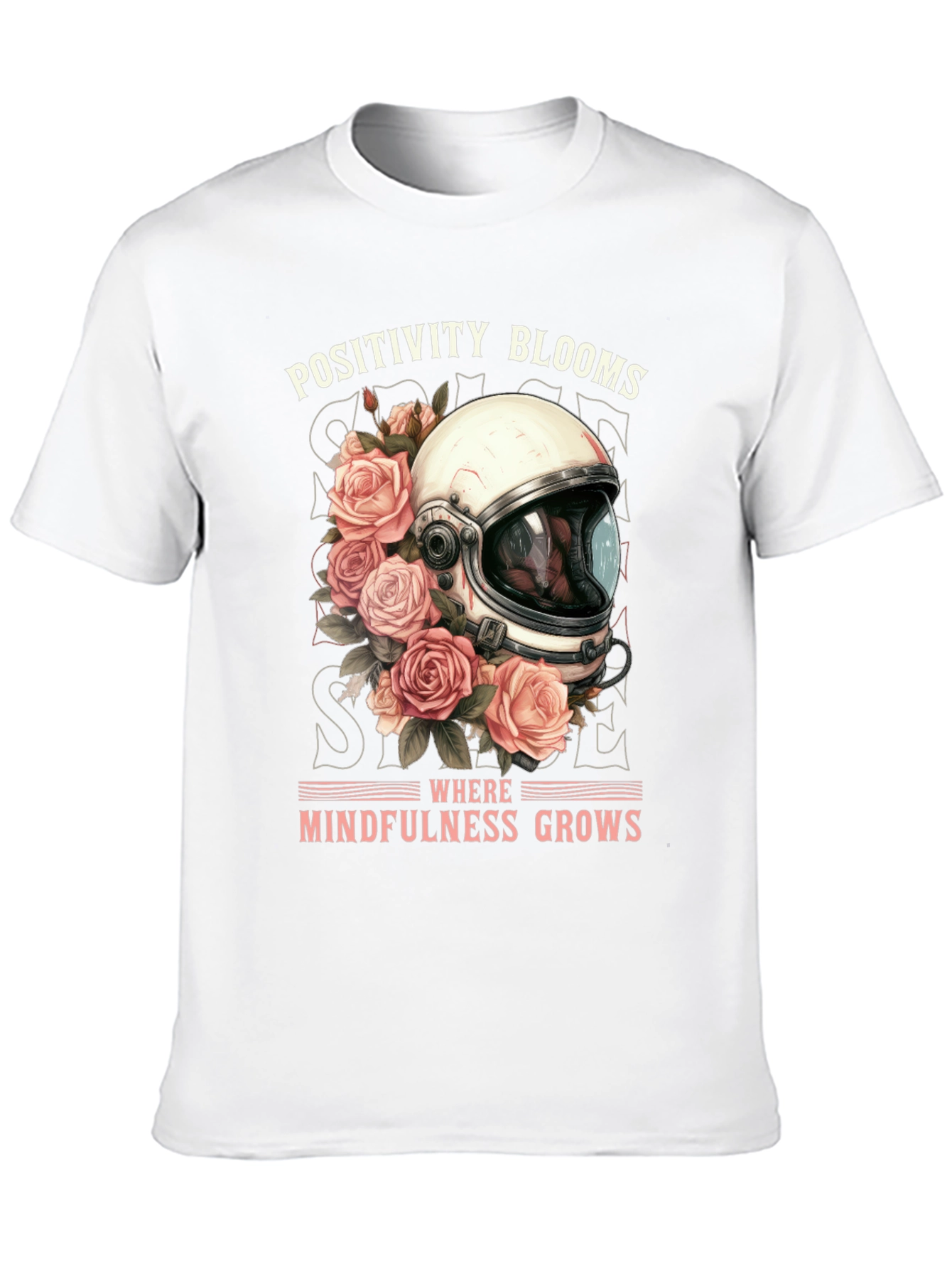 Positivity Blooms Tee - Astronaut Helmet & Roses