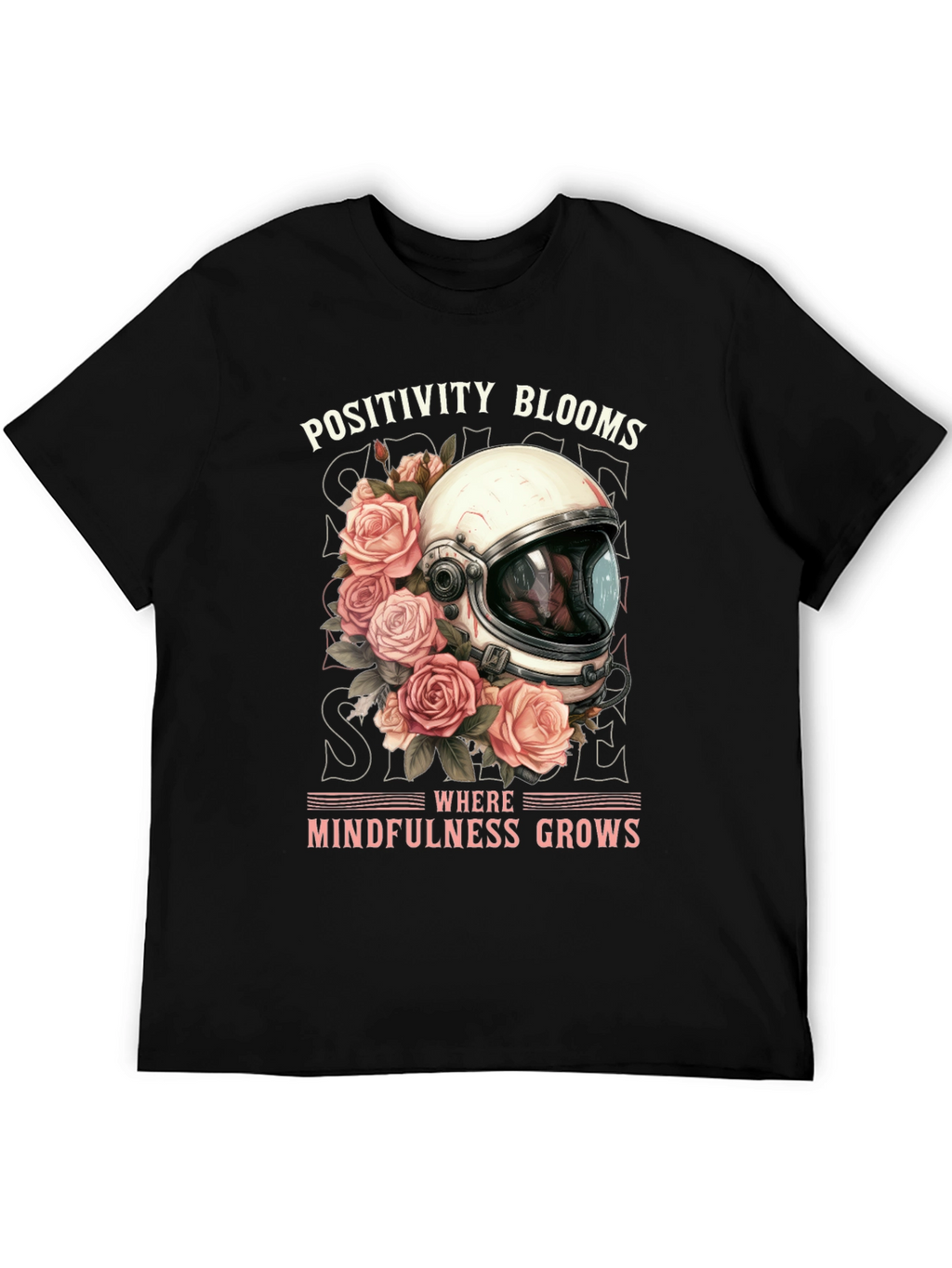 Positivity Blooms Tee - Astronaut Helmet & Roses