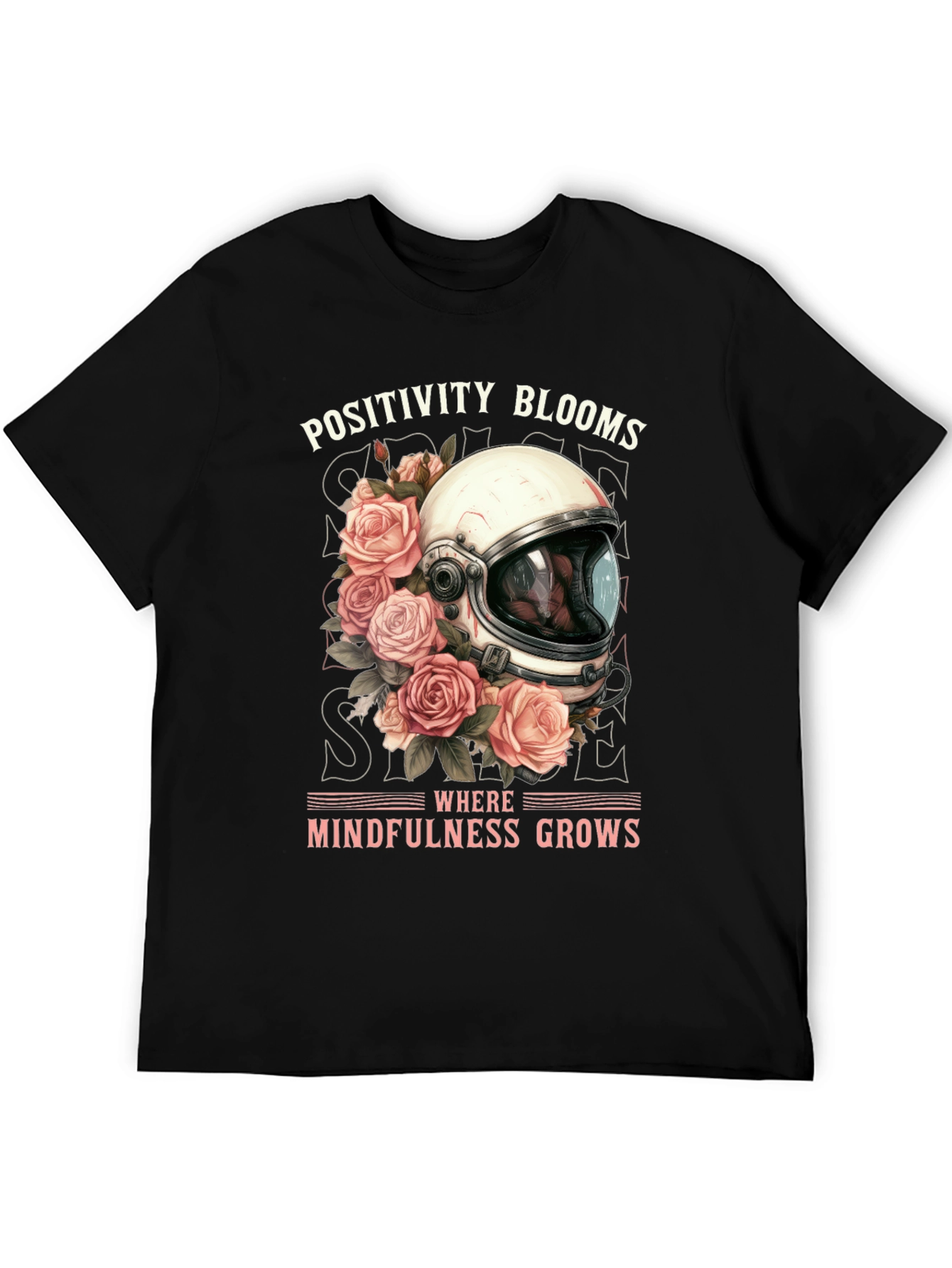 Positivity Blooms Tee - Astronaut Helmet & Roses