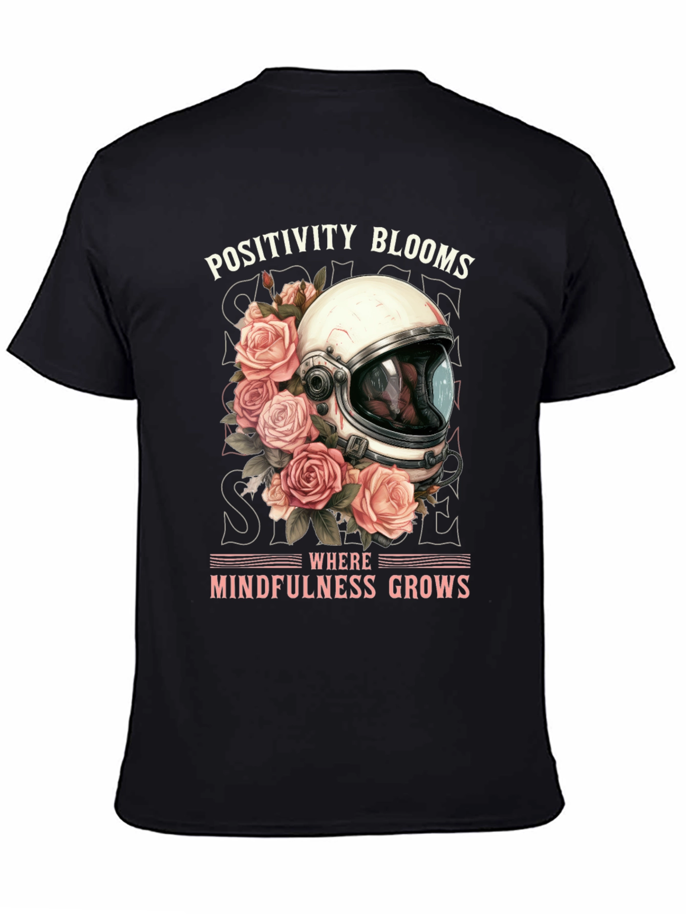 Positivity Blooms Tee - Astronaut Helmet & Roses