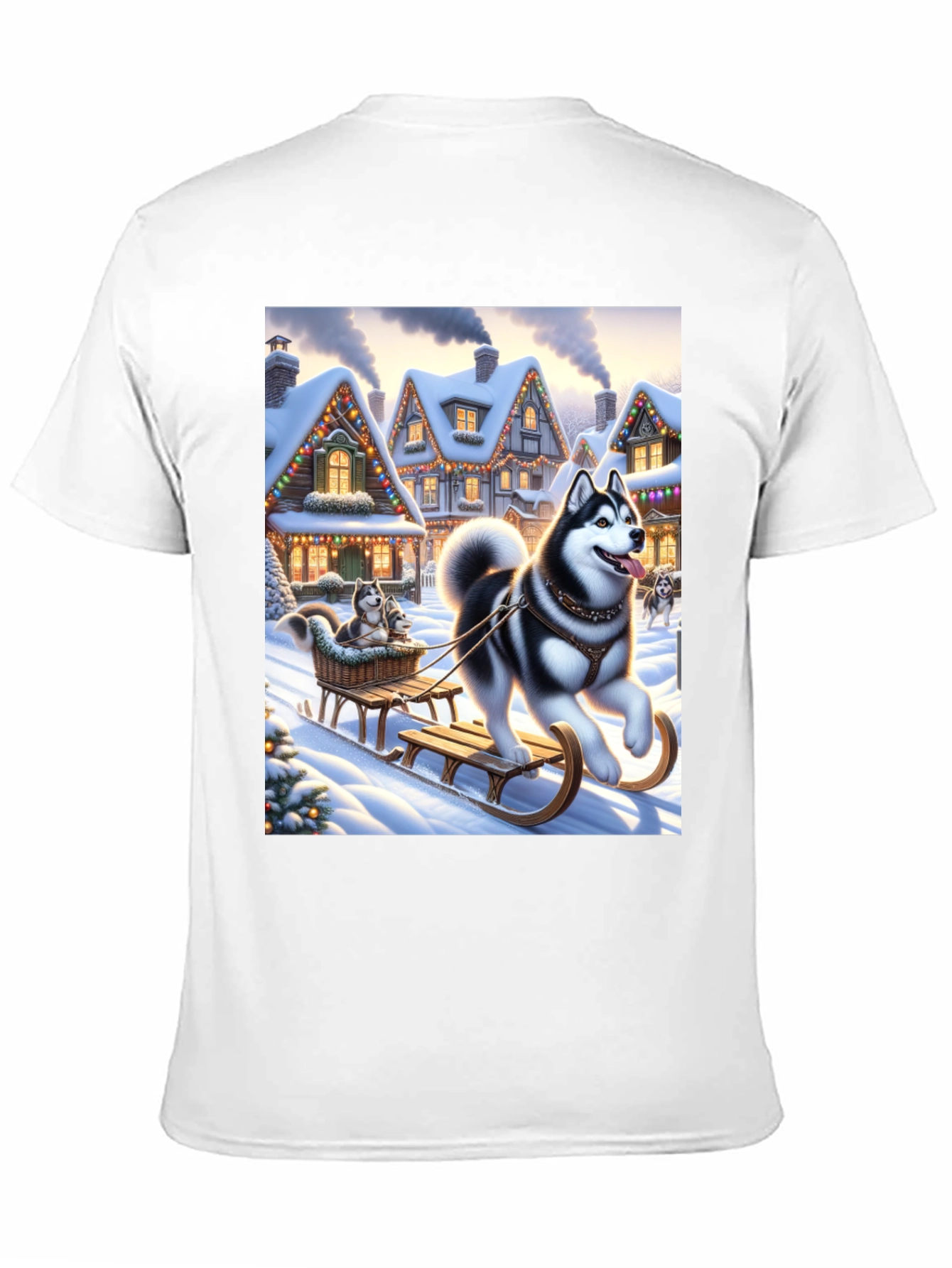 Festive Husky Sleigh Ride Graphic Tee