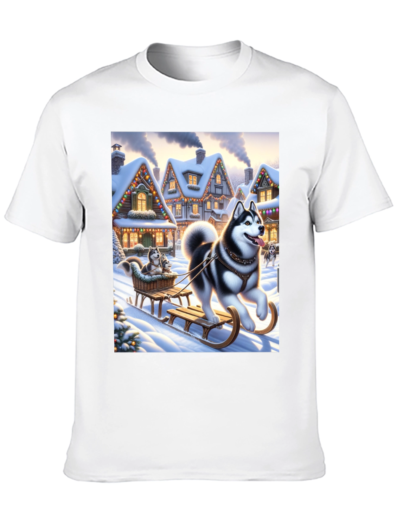 Festive Husky Sleigh Ride Graphic Tee