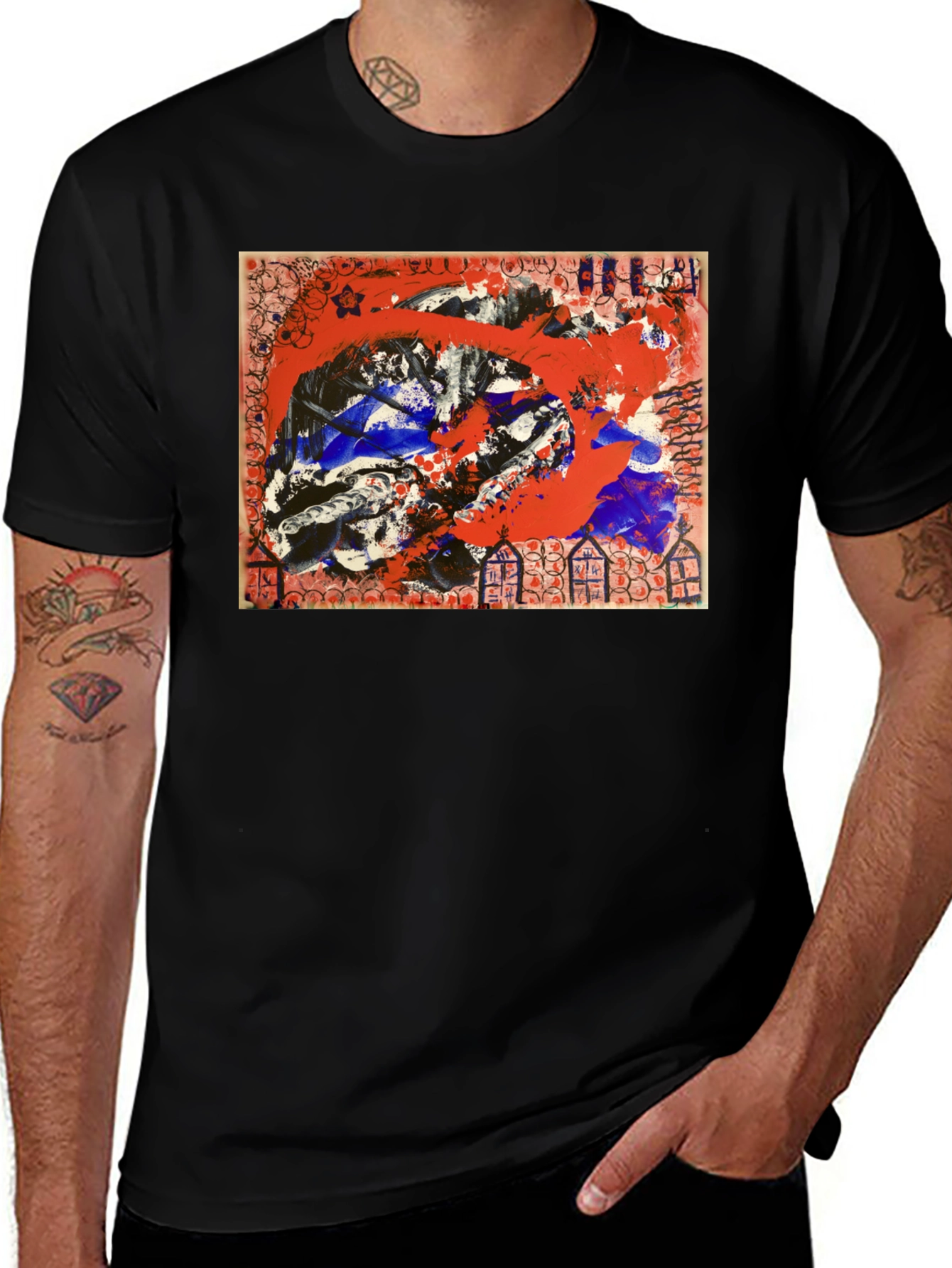 Abstract Art Graphic Tee - Mens Black T-Shirt
