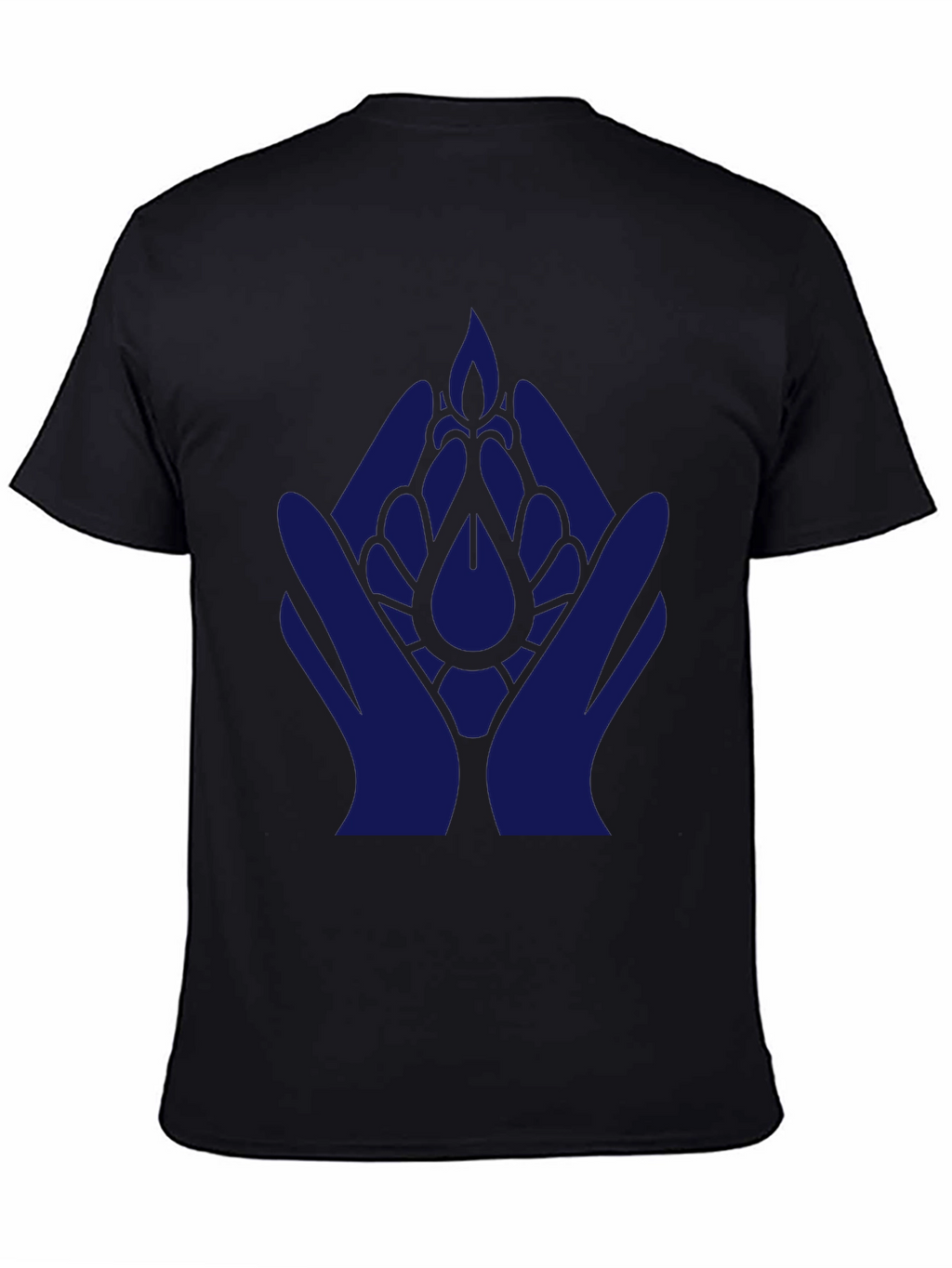 Black T-Shirt with Blue Hand & Flower Design
