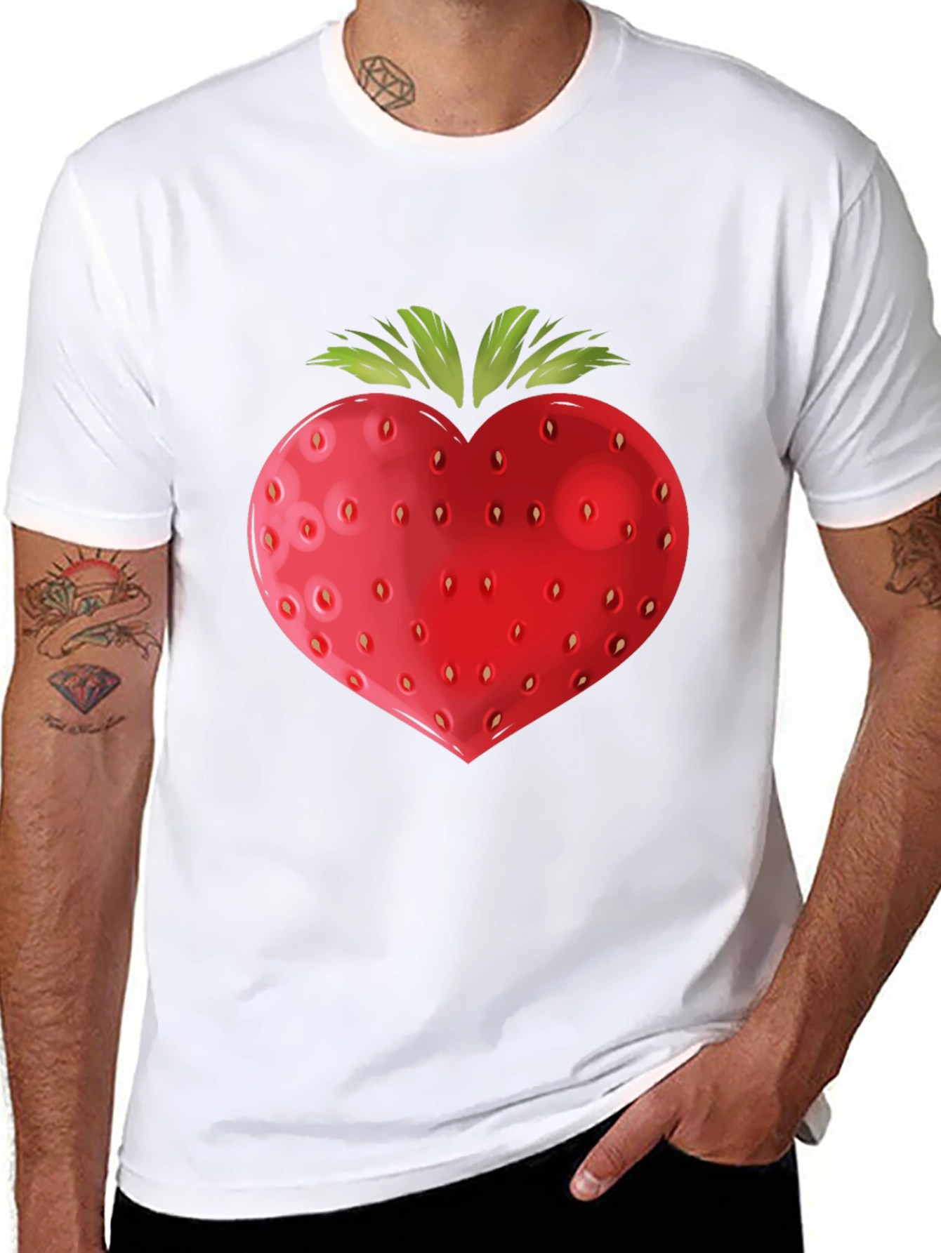 Strawberry Heart Graphic Black T-Shirt