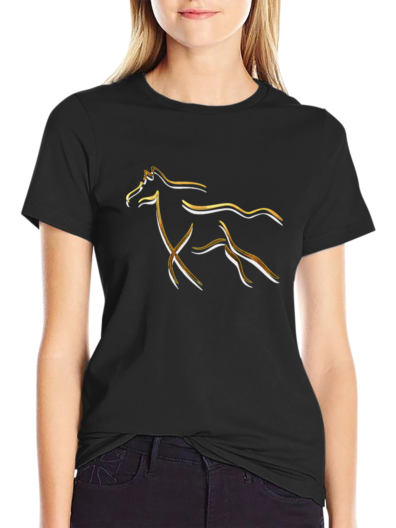 Abstract Horse Graphic Tee - Stylish Black T-Shirt