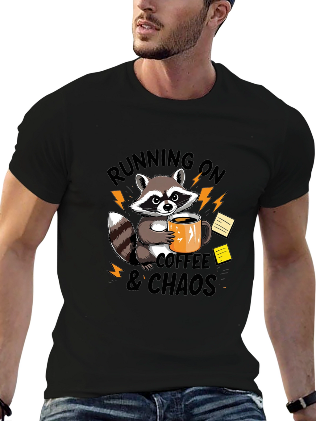 Running on Coffee & Chaos Raccoon Graphic T-Shirt