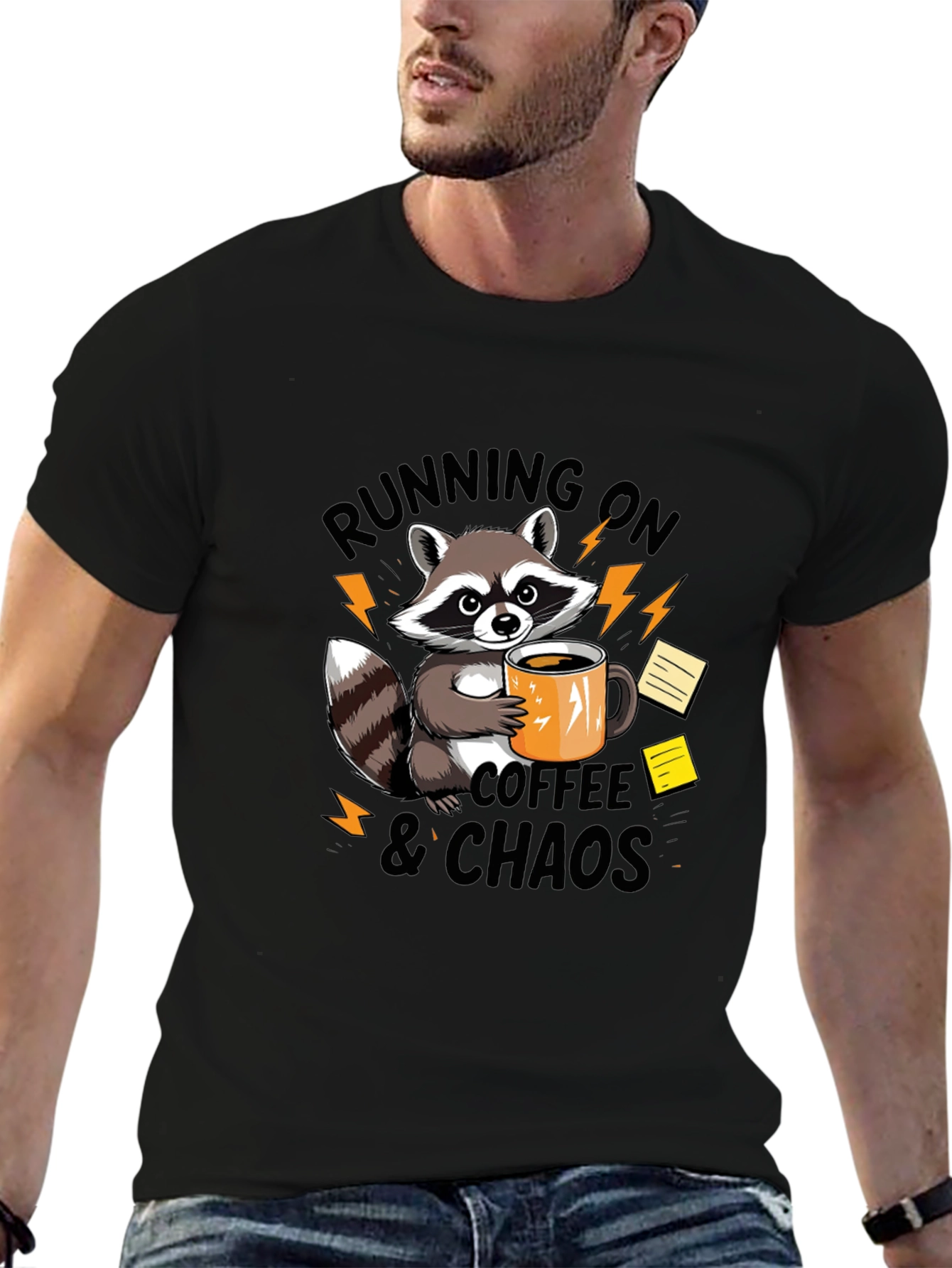 Running on Coffee & Chaos Raccoon Graphic T-Shirt