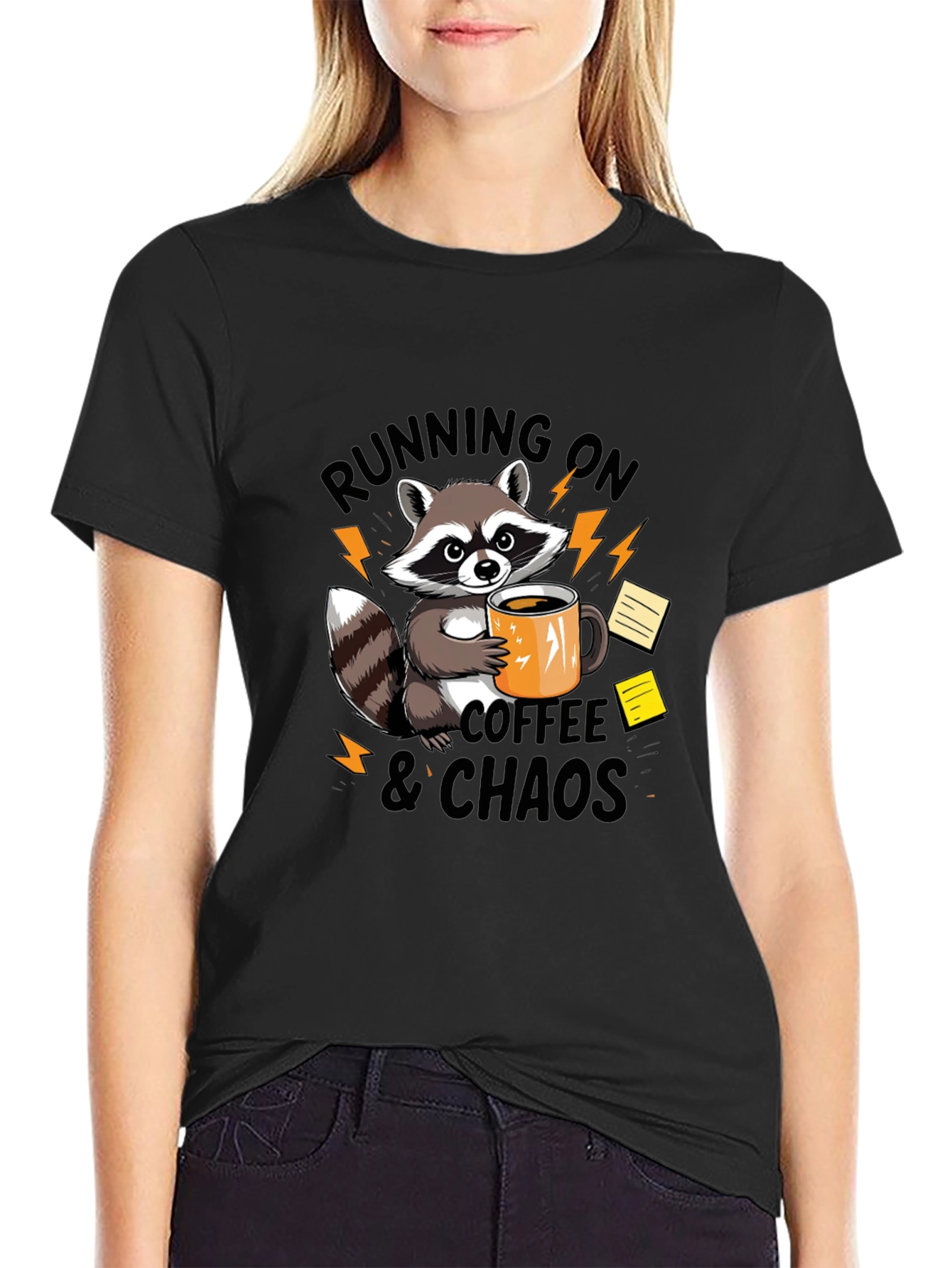Running on Coffee & Chaos Raccoon Graphic T-Shirt