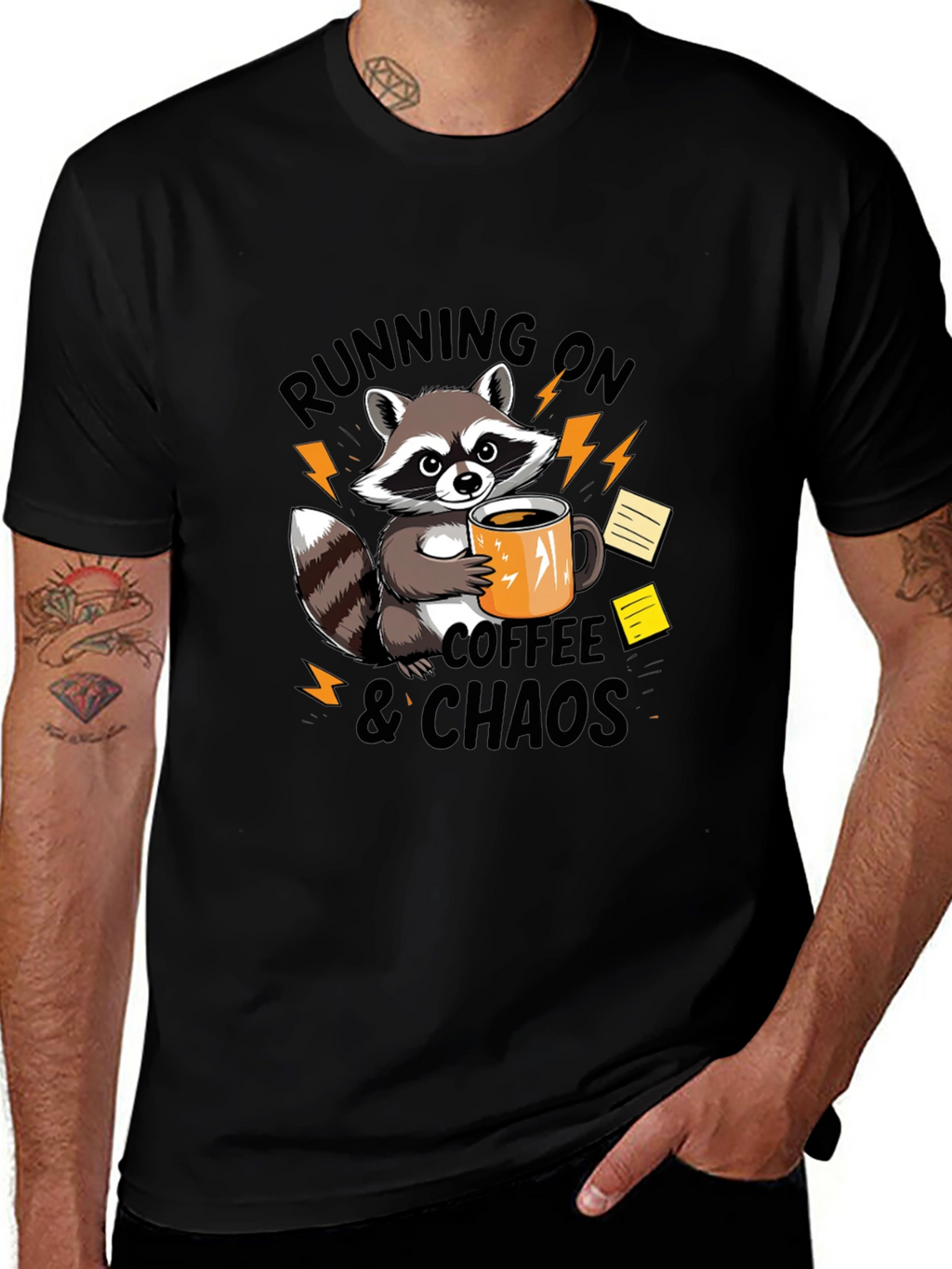 Running on Coffee & Chaos Raccoon Graphic T-Shirt