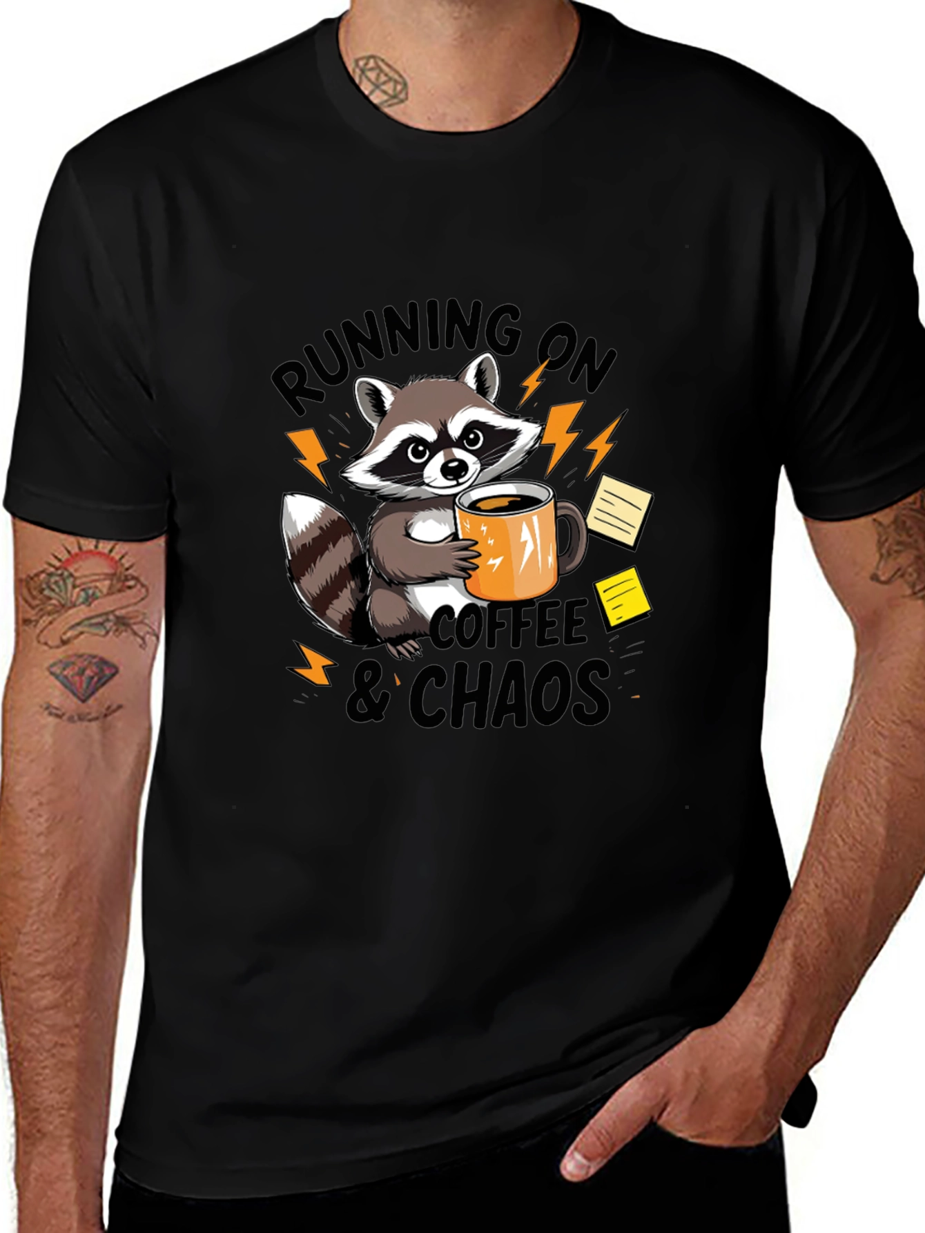 Running on Coffee & Chaos Raccoon Graphic T-Shirt