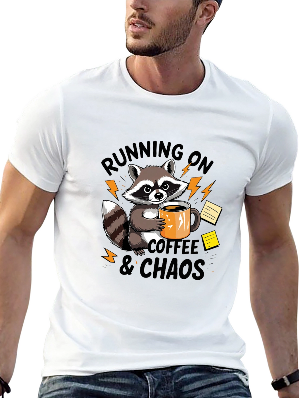 Running on Coffee & Chaos Raccoon Graphic T-Shirt