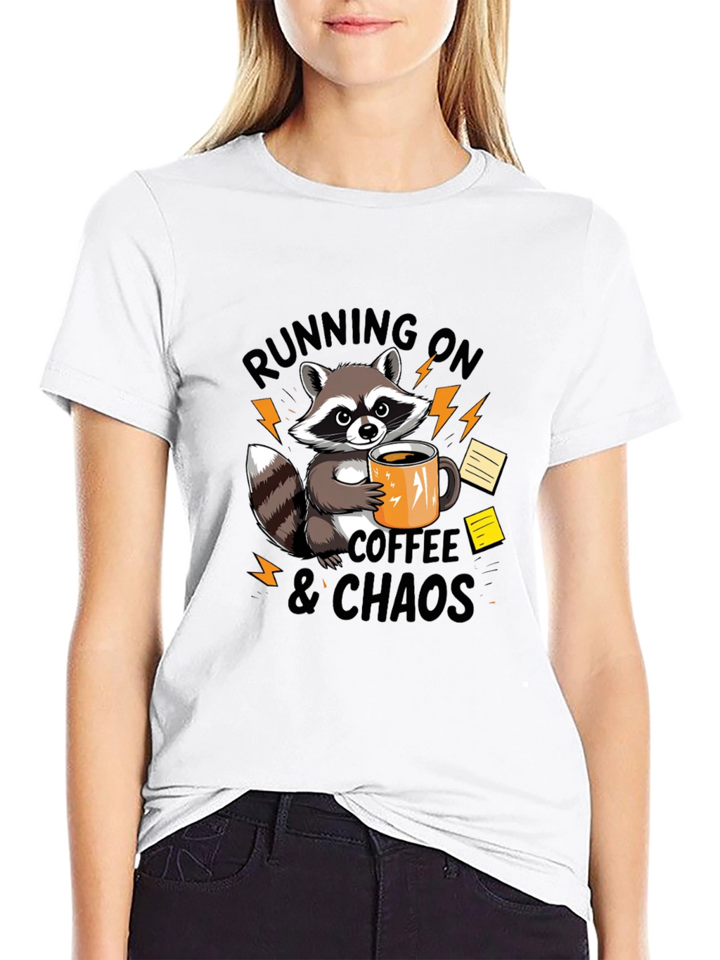 Running on Coffee & Chaos Raccoon Graphic T-Shirt