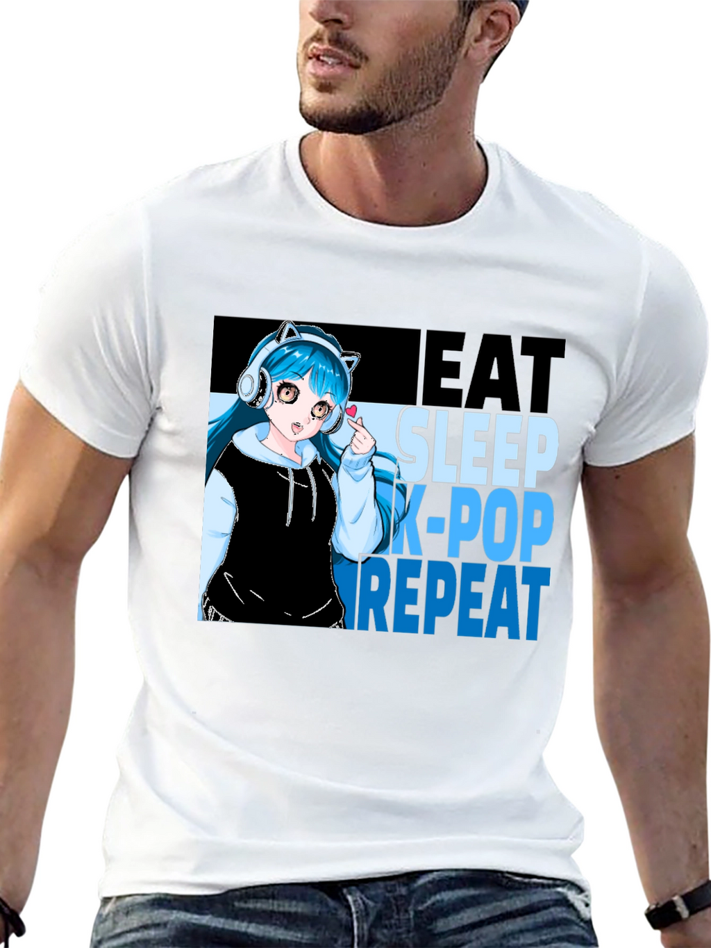 Eat Sleep K-Pop Repeat Anime Graphic Tee