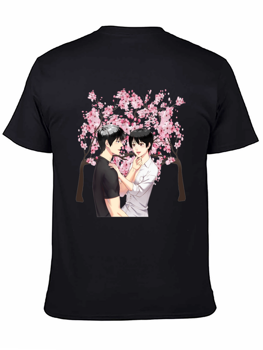 Anime Cherry Blossom Graphic Black T-Shirt