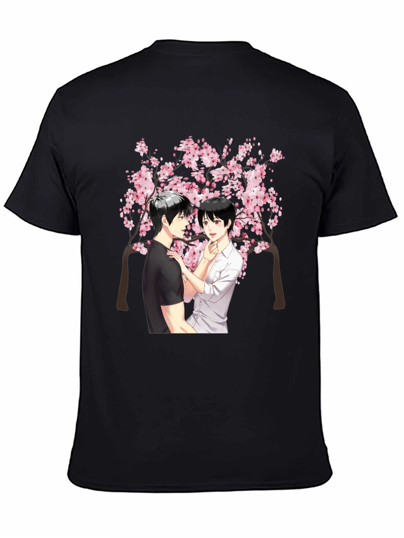 Anime Cherry Blossom Graphic Black T-Shirt