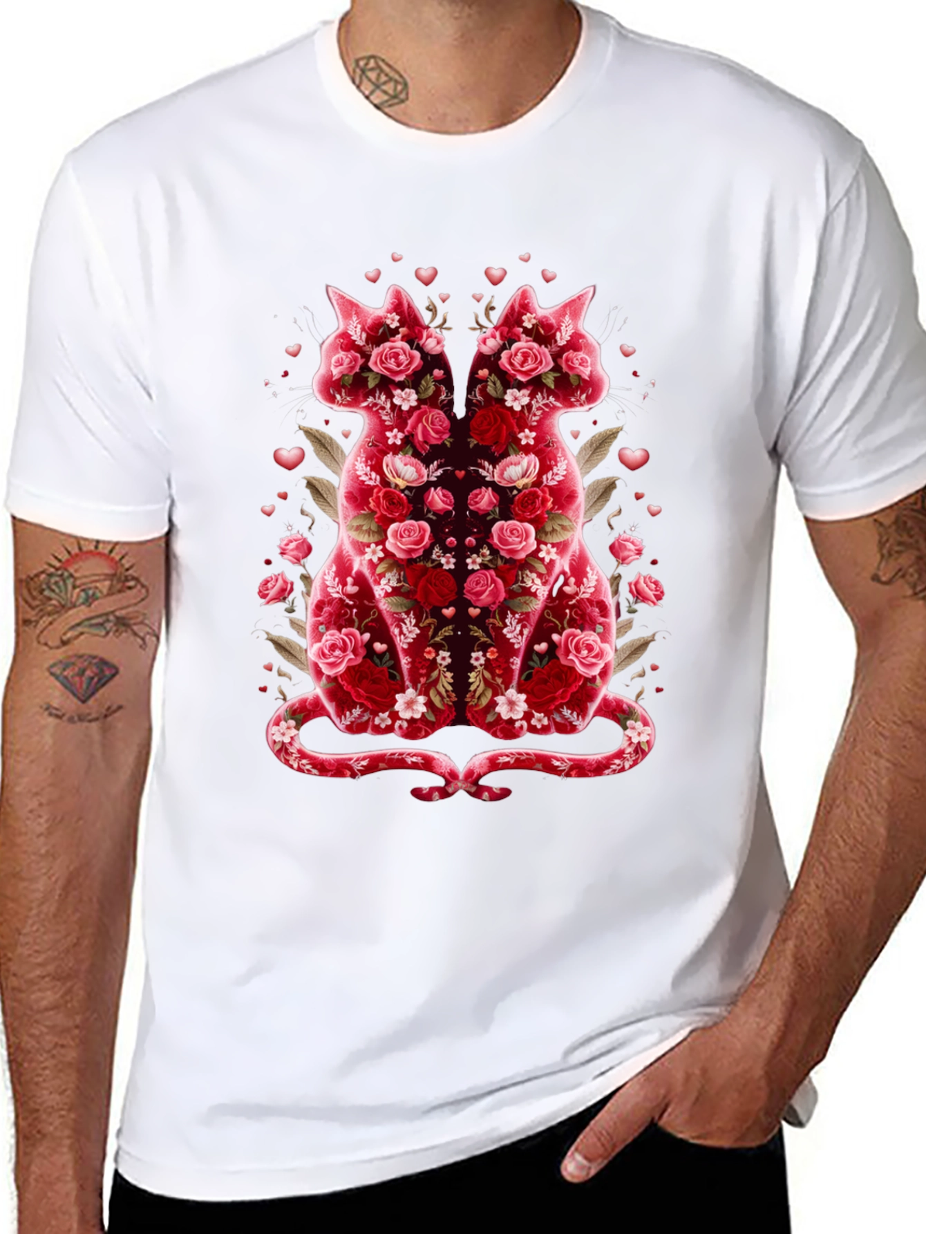 Floral Cat Lover T-Shirt - Valentines Day Edition