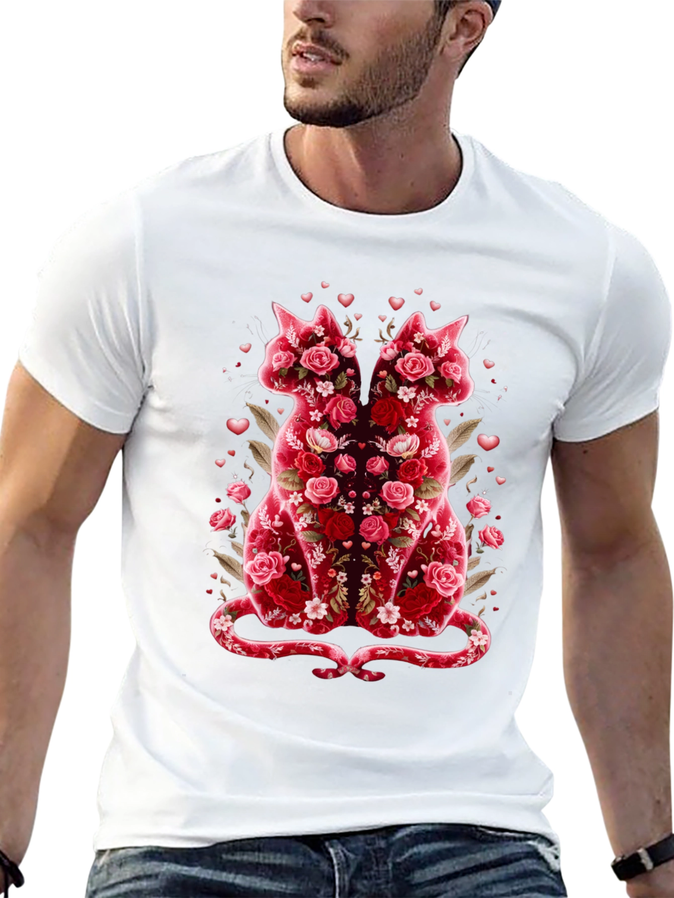 Floral Cat Lover T-Shirt - Valentines Day Edition