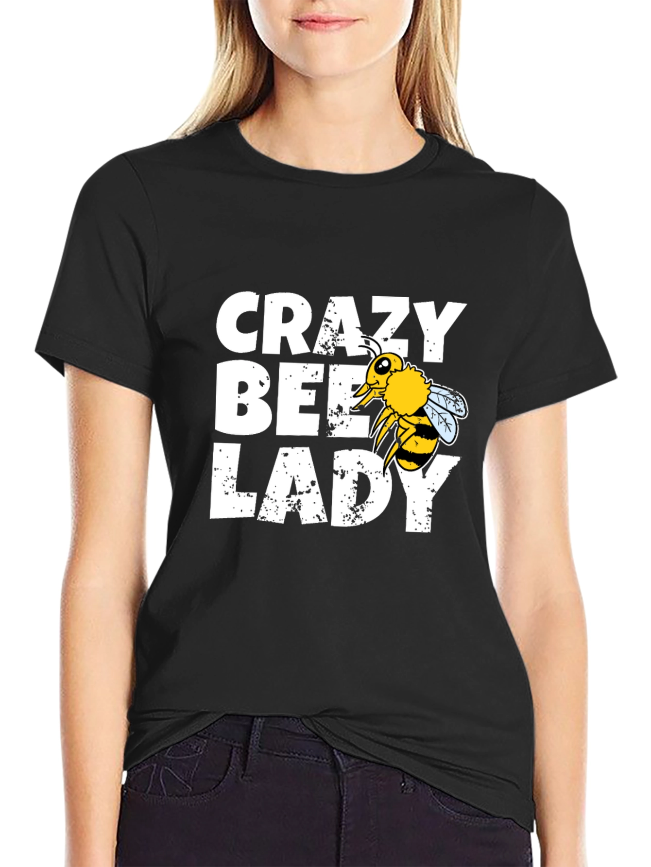 Crazy Bee Lady Graphic Tee - Black Cotton Blend