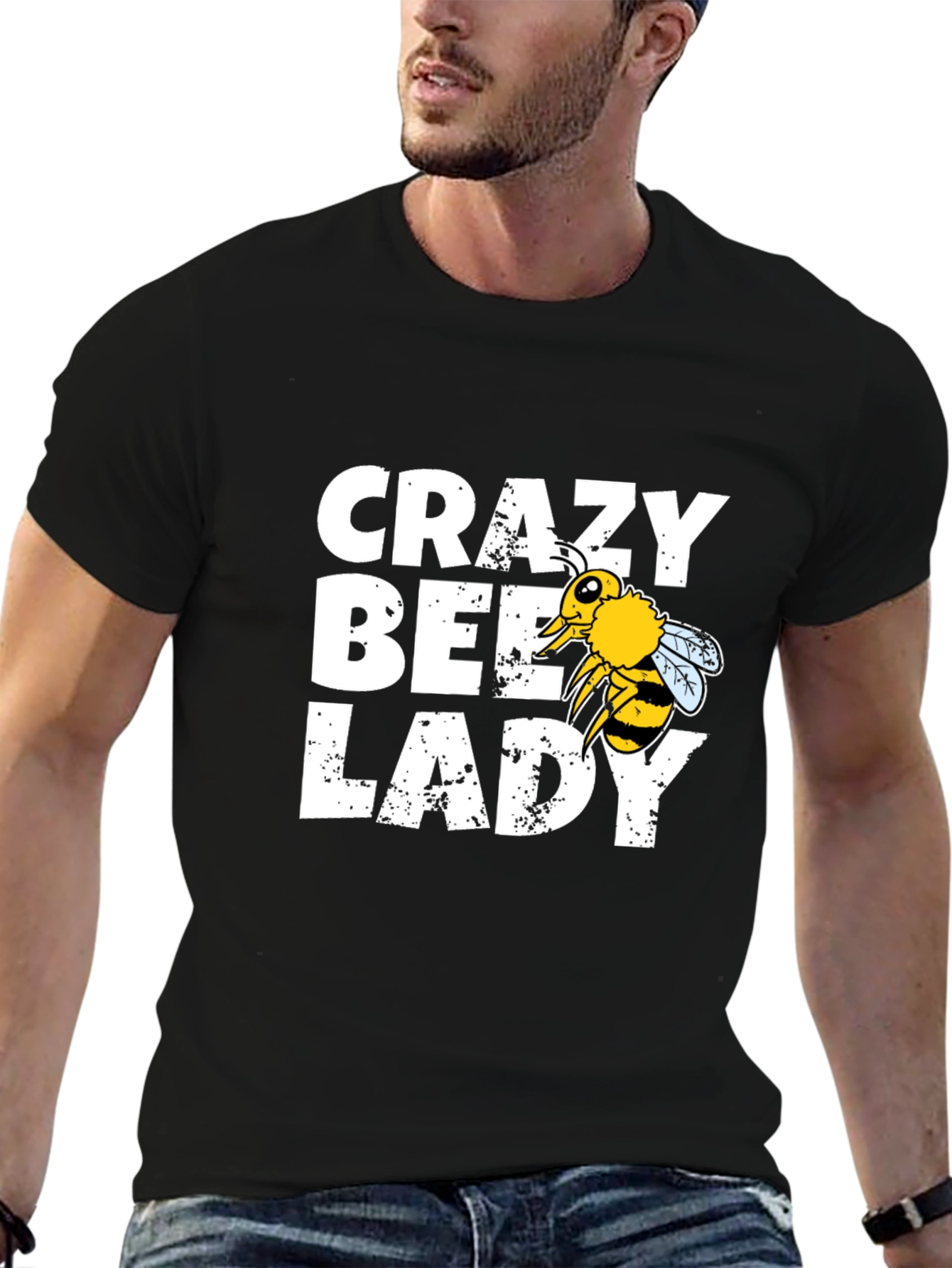 Crazy Bee Lady Graphic Tee - Black Cotton Blend